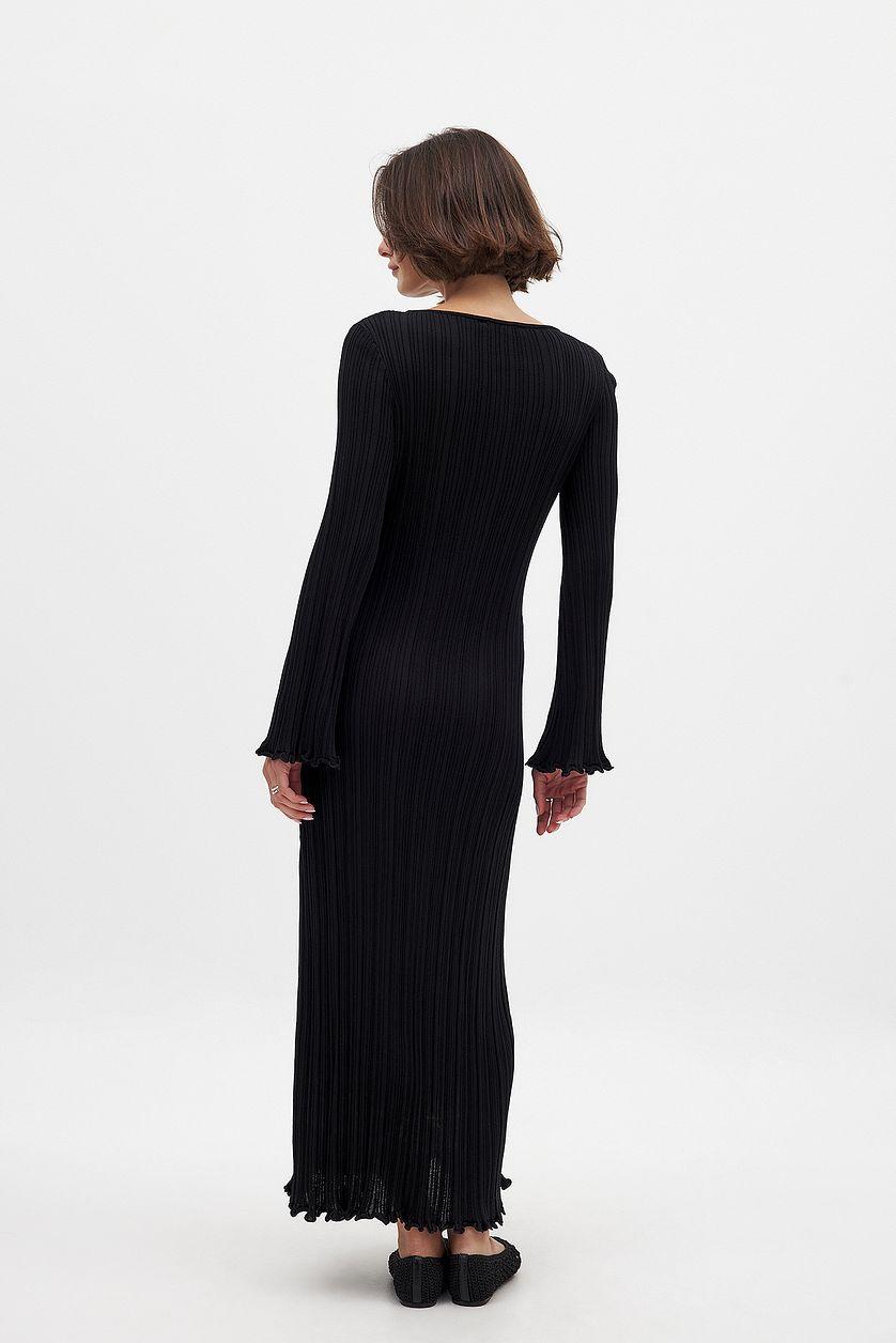 Knitted Round Neck Frill Maxi Dress Product Image