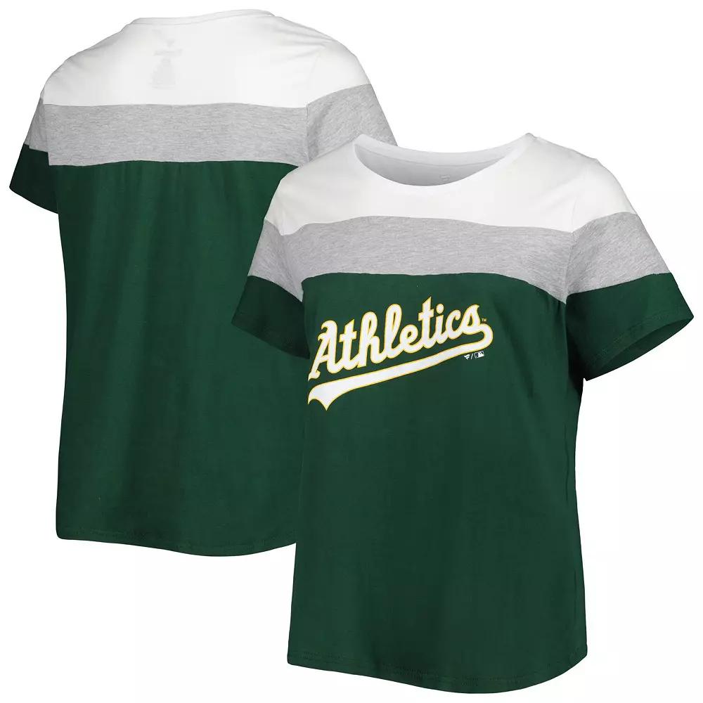 Women's White/Green Oakland Athletics Plus Size Colorblock T-Shirt, Size: 2XL, Team Product Image