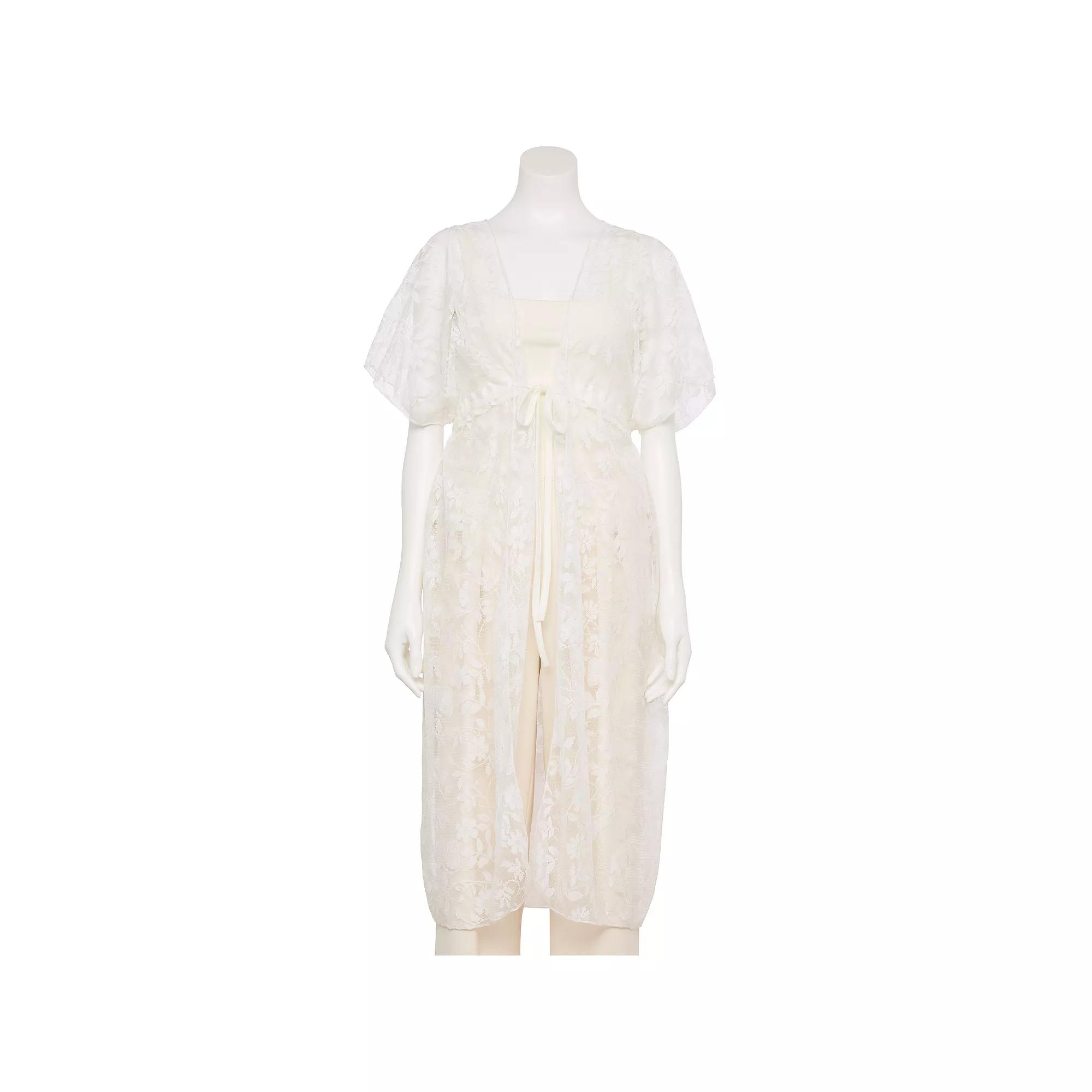 Women's Couture Gems Sheer Floral Lace Kimono, White Product Image