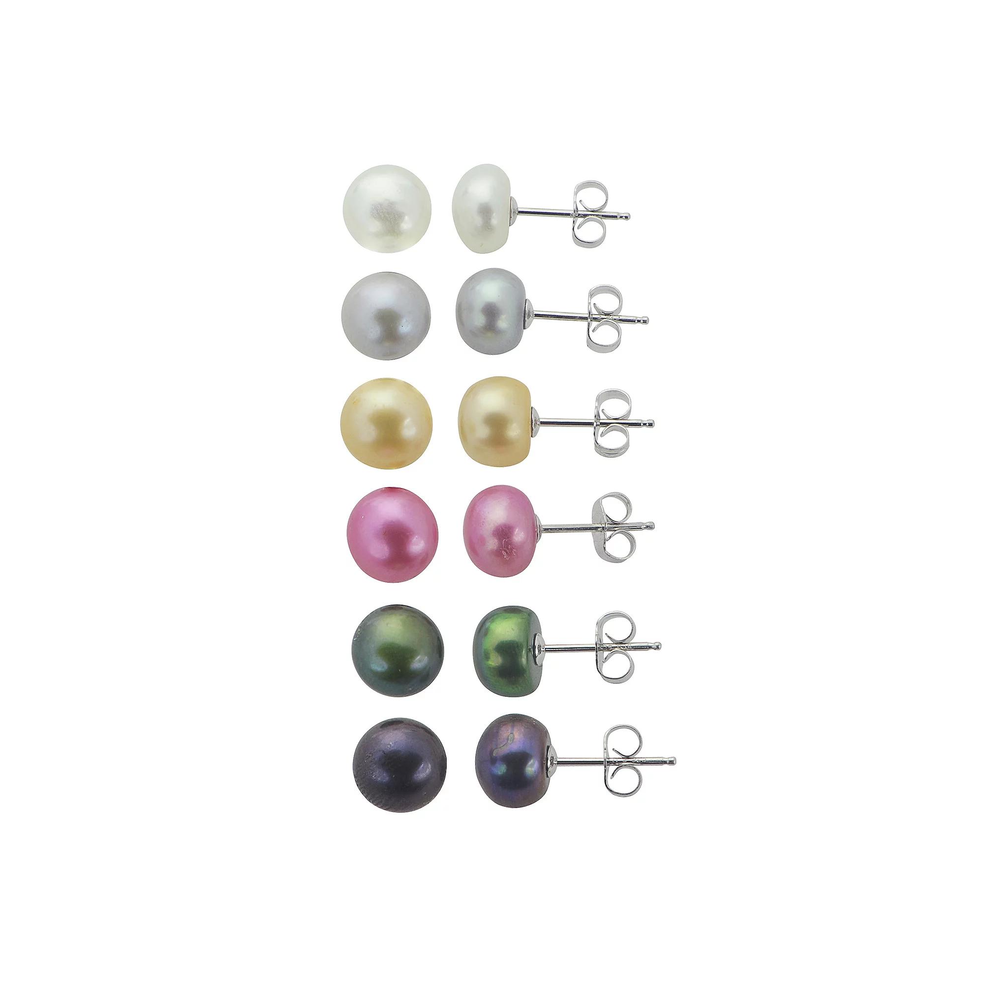 PearLustre by Imperial Sterling Silver Multi-Color Dyed Freshwater Cultured Pearl Stud Earring Set, Womens Product Image