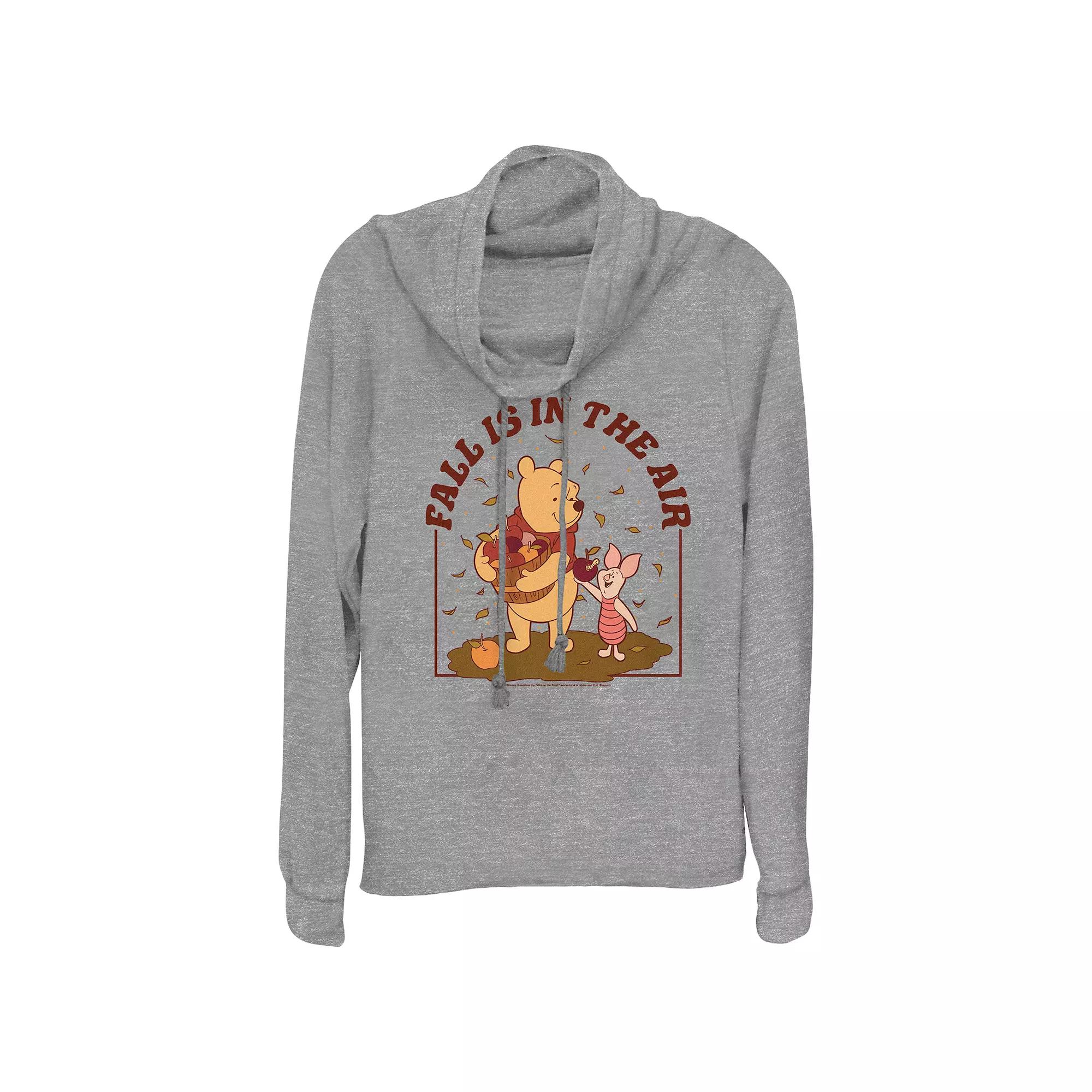 Disneys Winnie The Pooh Fall Is In The Air Plus Size Cowlneck Graphic Lightweight Long Sleeve, Womens Gray Grey Product Image