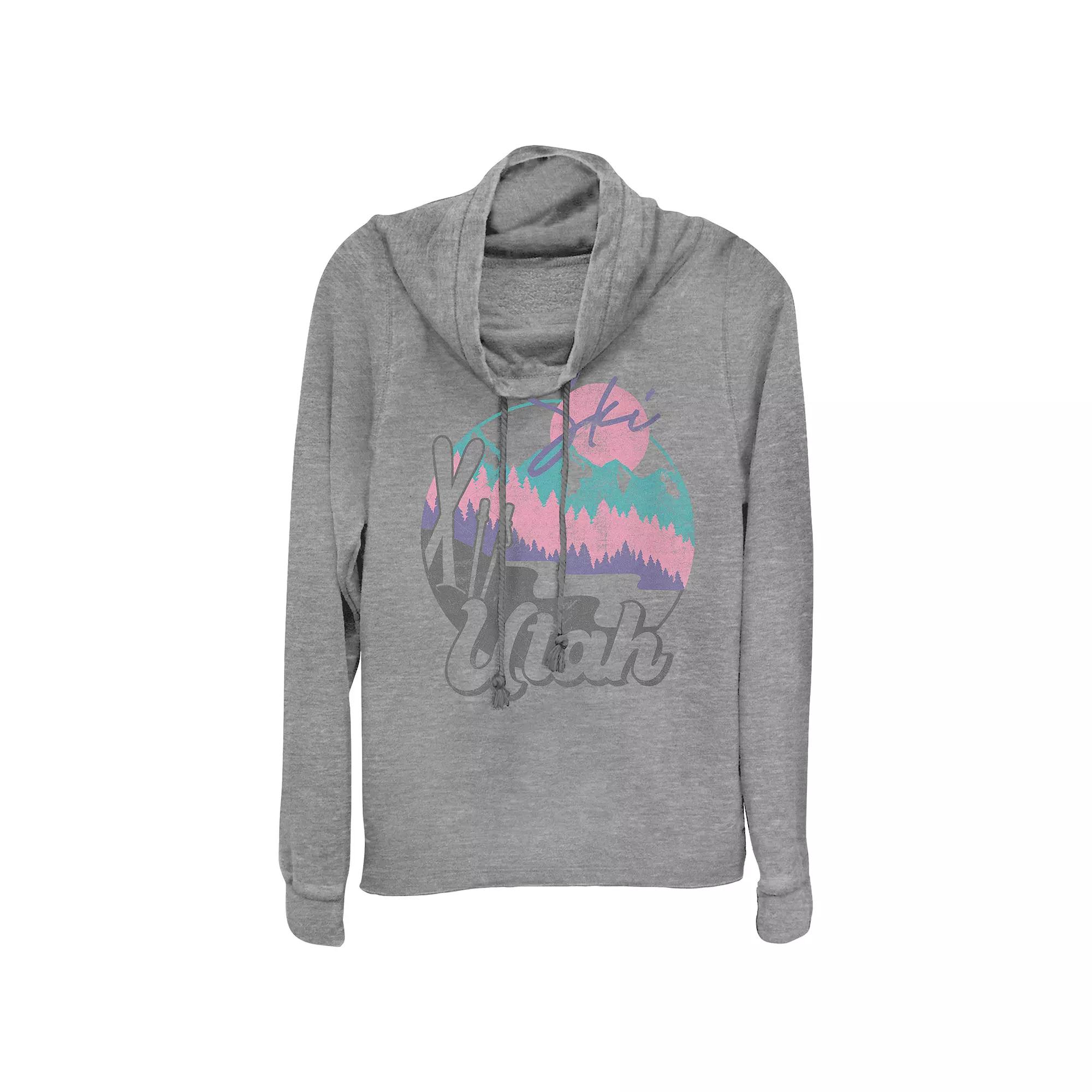 Women's Plus Utah Ski Cowlneck Graphic Lightweight Long Sleeve, Girl's, Size: 1XL, Gray Grey Product Image