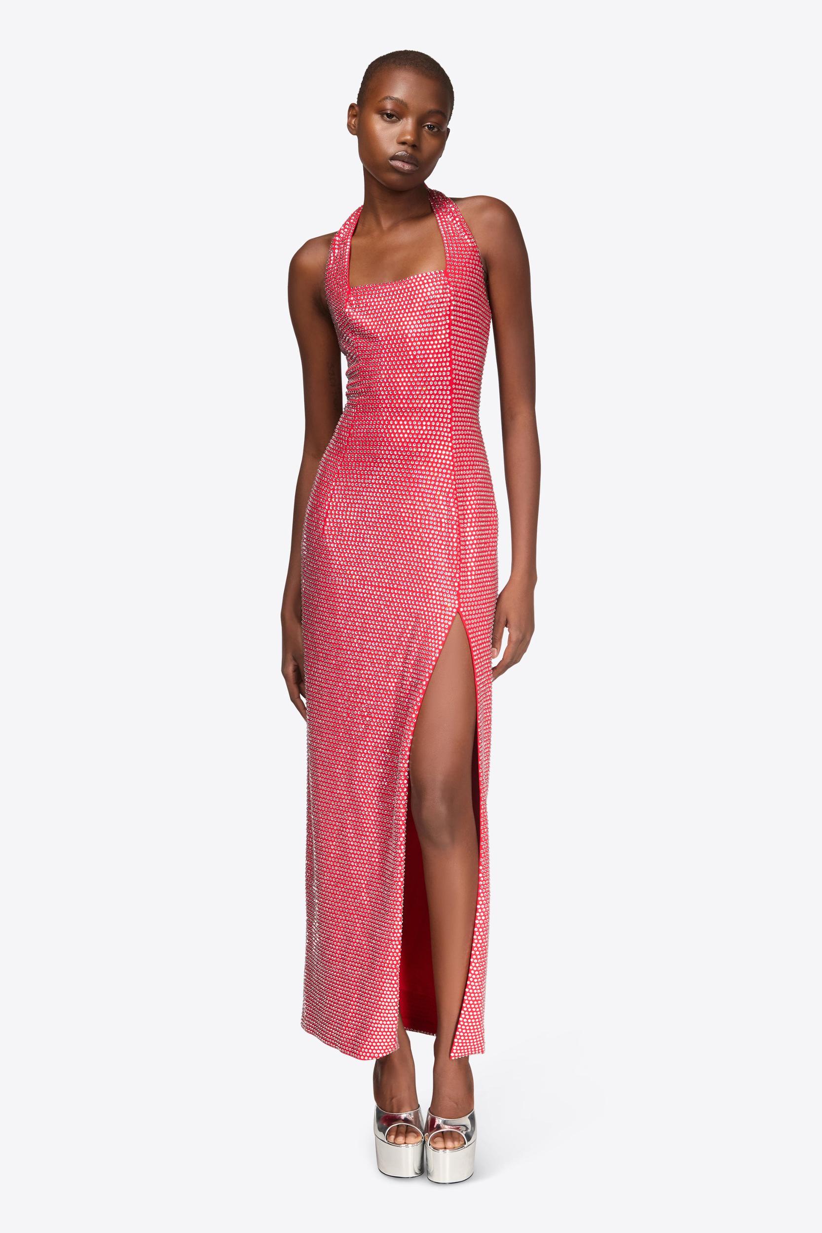 Crystal Embellished Halter Slit Gown Product Image