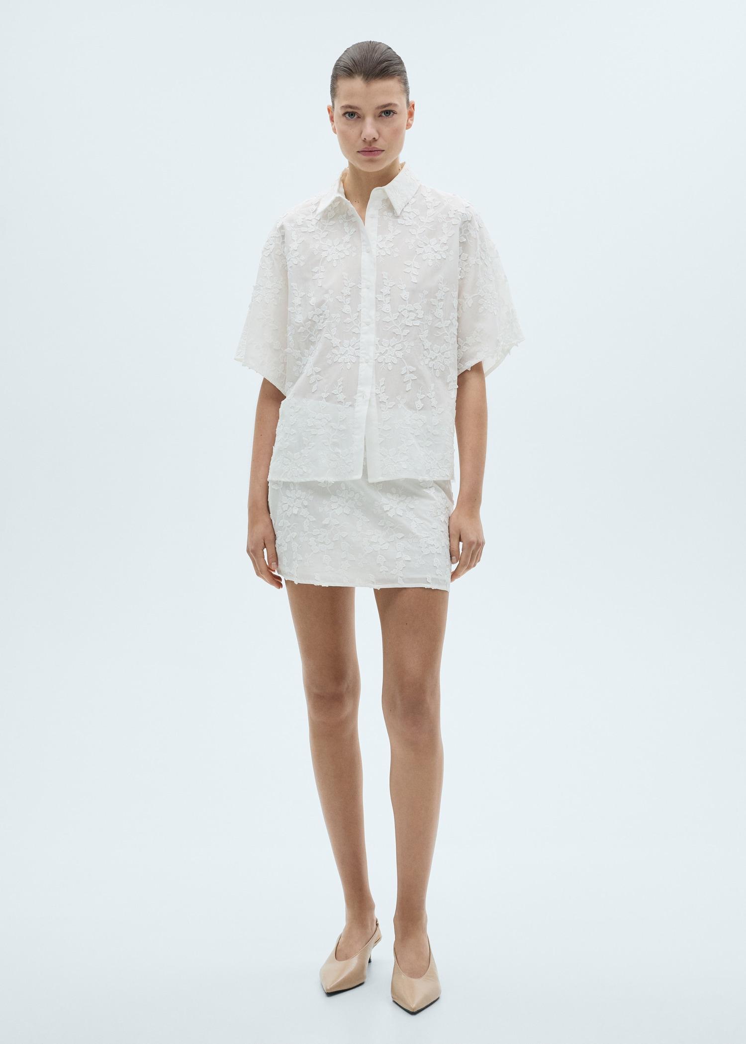 Floral-embroidered cotton skirt - Women | MANGO USA Product Image