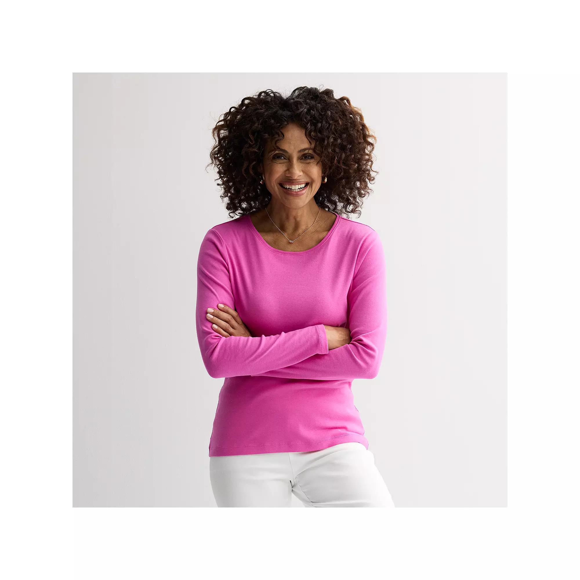 Women's Croft & Barrow® Essential Long-Sleeve Crewneck Tee, Size: Small, Pink Emporium Product Image