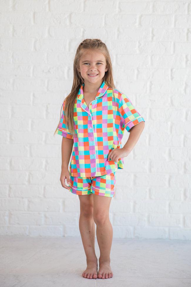 Kid's Good To Get Away In Glamour On The Grid Pajama Set FINAL SALE Product Image