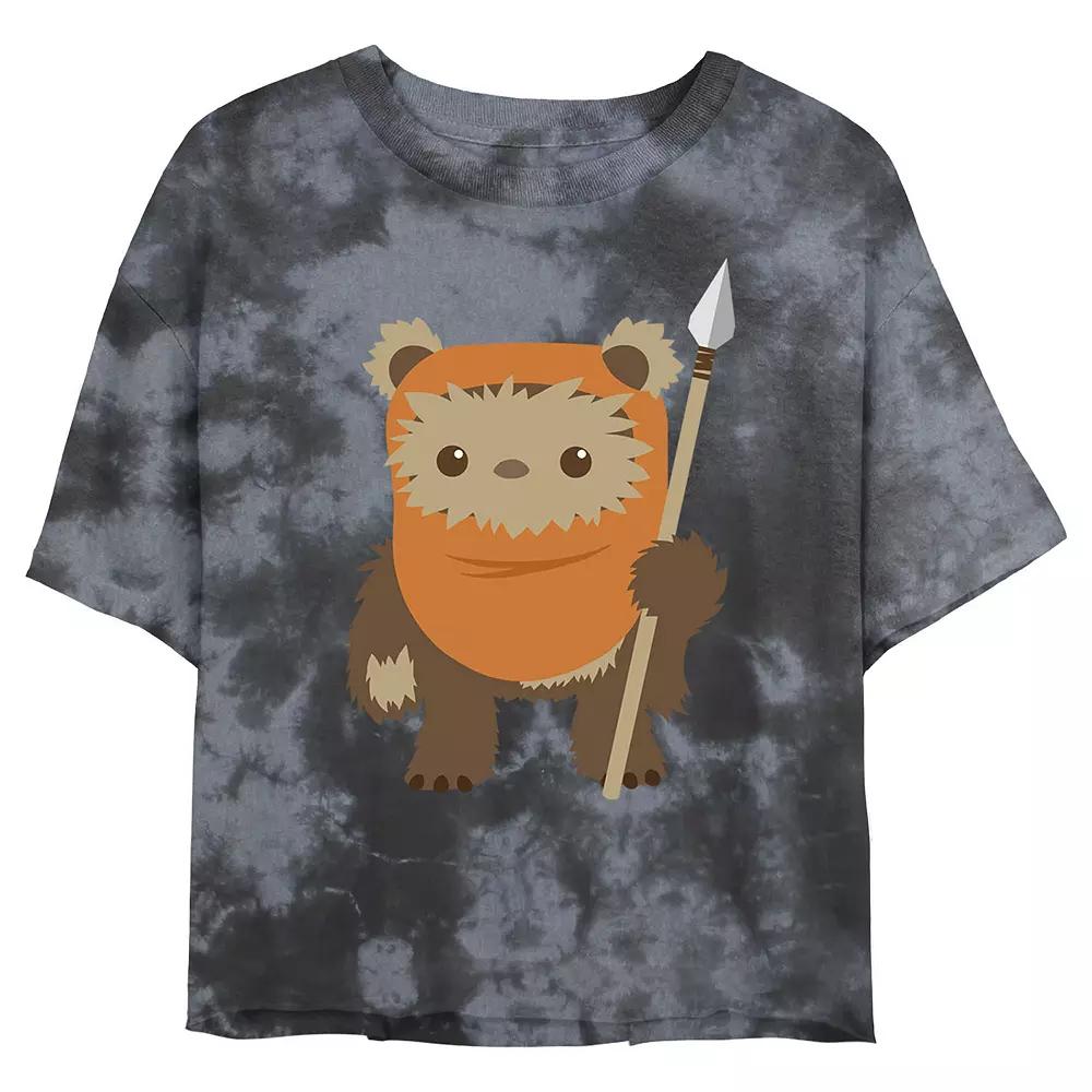 Juniors' Star Wars: Ewok Spear Portrait Wash Graphic Crop Tee, Girl's, Size: XL, Black Grey Product Image
