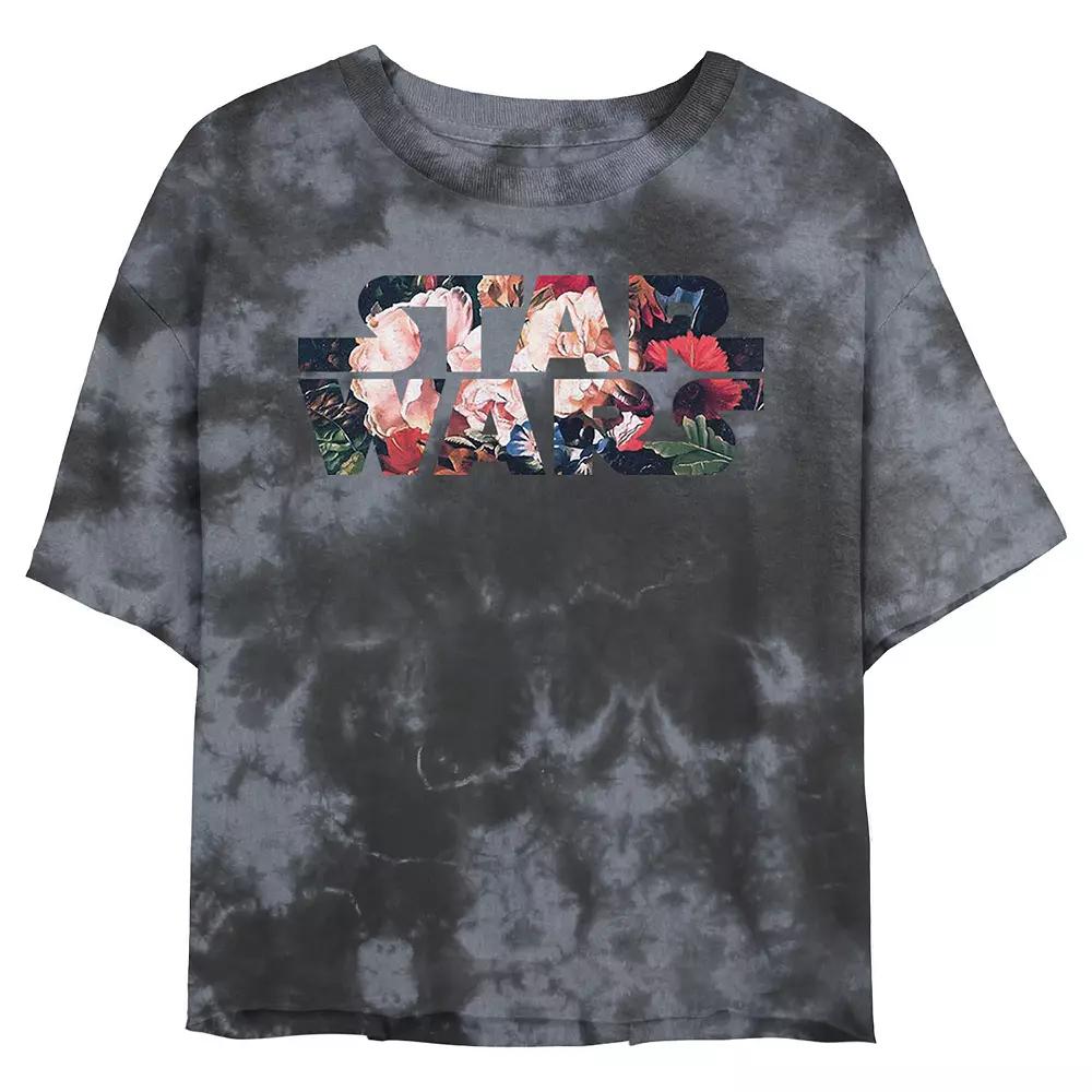 Juniors' Star Wars: Antique Flower Logo Wash Graphic Crop Tee, Girl's, Size: Medium, Black Grey Product Image