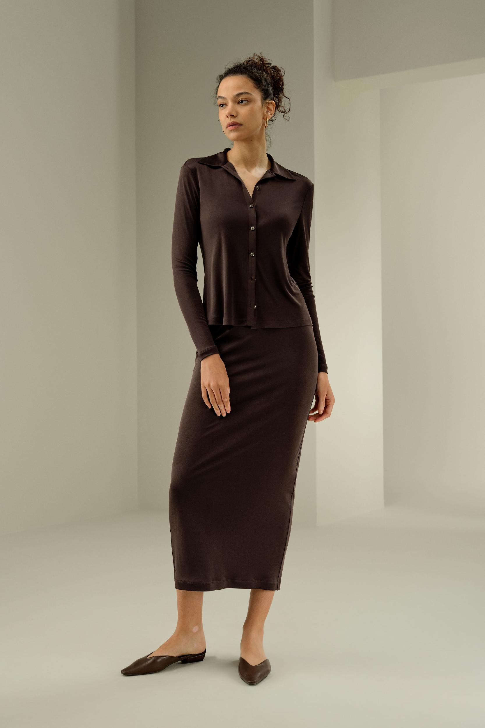 LILYSILK Womens Silk Midi Skirt | Black Pure Silk | Lightweight Knee-To-Calf Skirt 12 Product Image