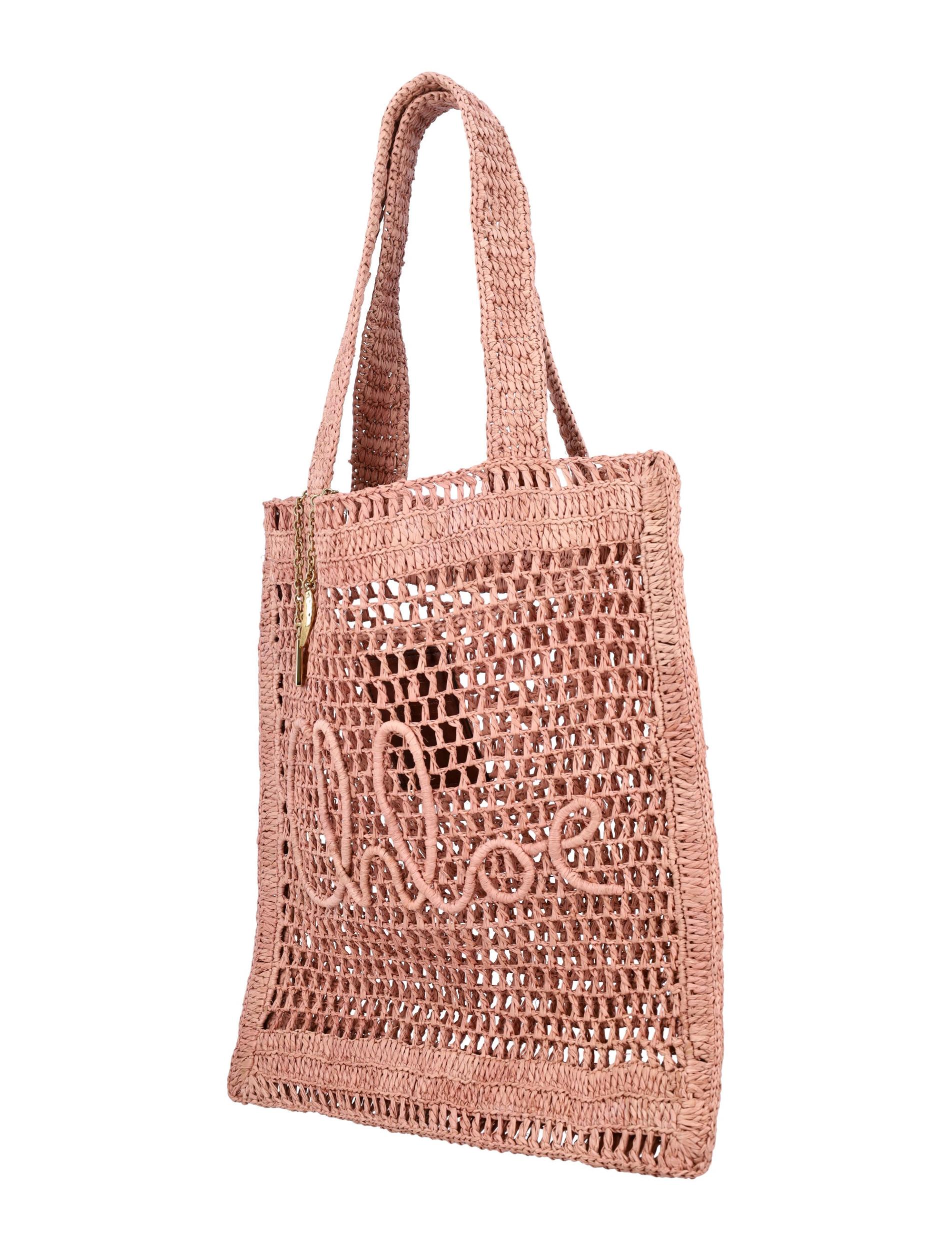 CHLOÉ Summer Banana Embellished Crocheted Embroidered Faux Raffia Tote In Beige Product Image