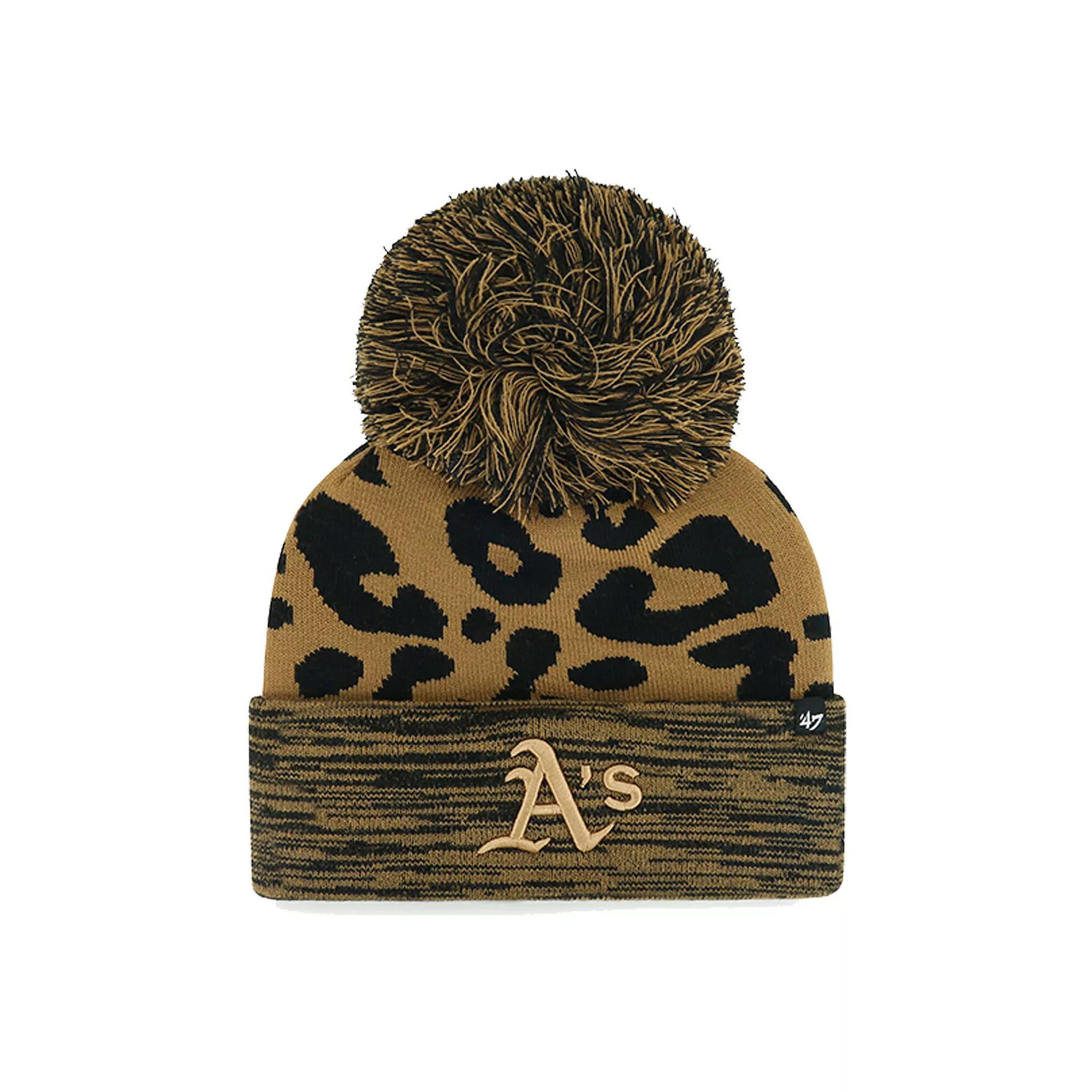 Women's '47 Oakland Athletics Leopard Rosette Cuffed Knit Hat with Pom, Brown Product Image