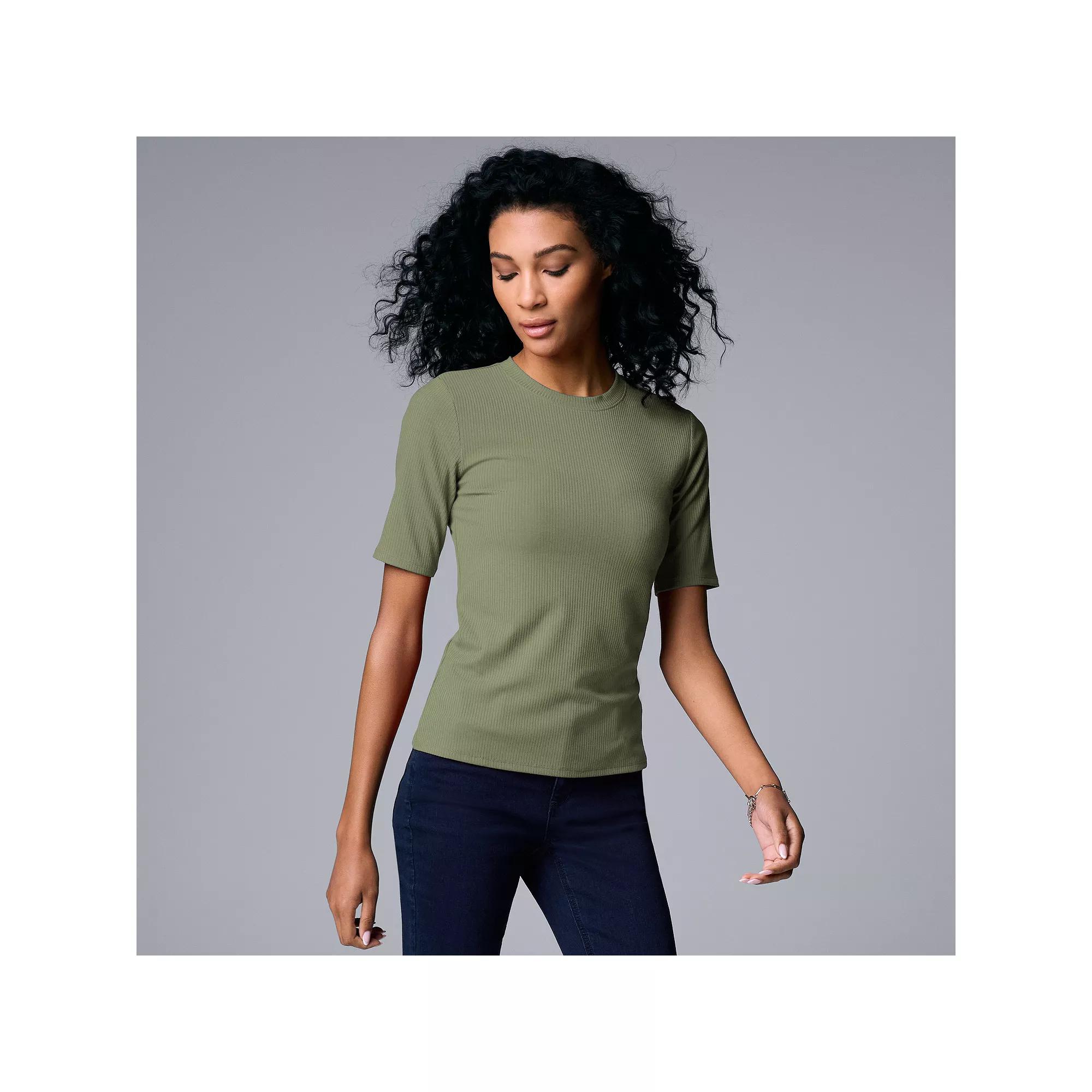 Women's Simply Vera Vera Wang Ribbed Fitted Elbow Sleeve Tee,  Product Image