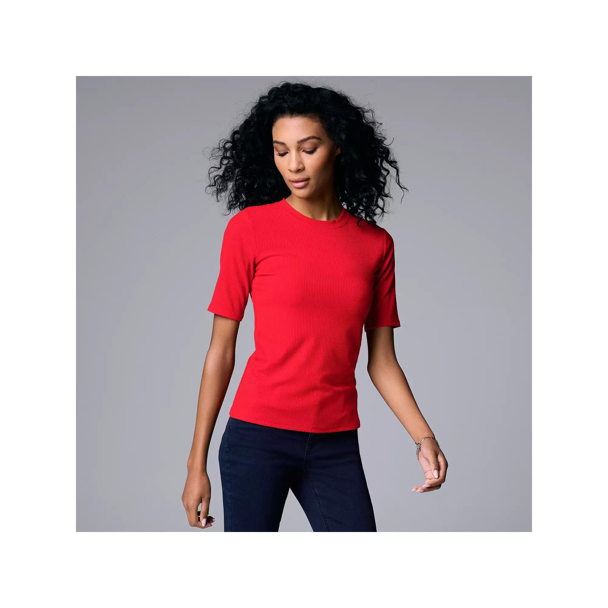 Women's Simply Vera Vera Wang Ribbed Fitted Elbow Sleeve Tee,  Product Image