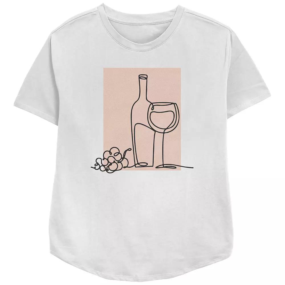 Women's Wine Glass Grapes Silhouette Relaxed Fit Graphic Tee, Girl's,  Product Image