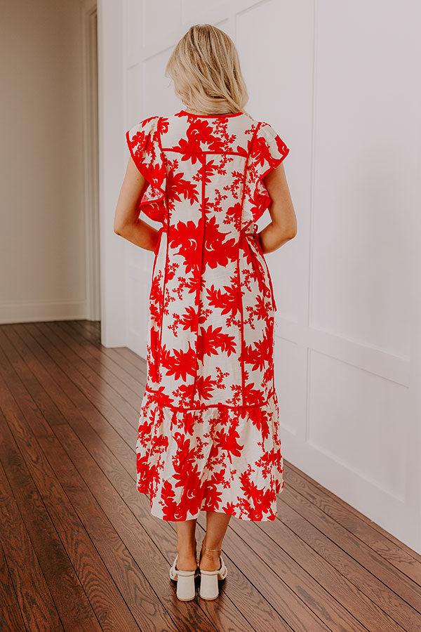 Honey And Hibiscus Floral Midi Dress in Red Product Image