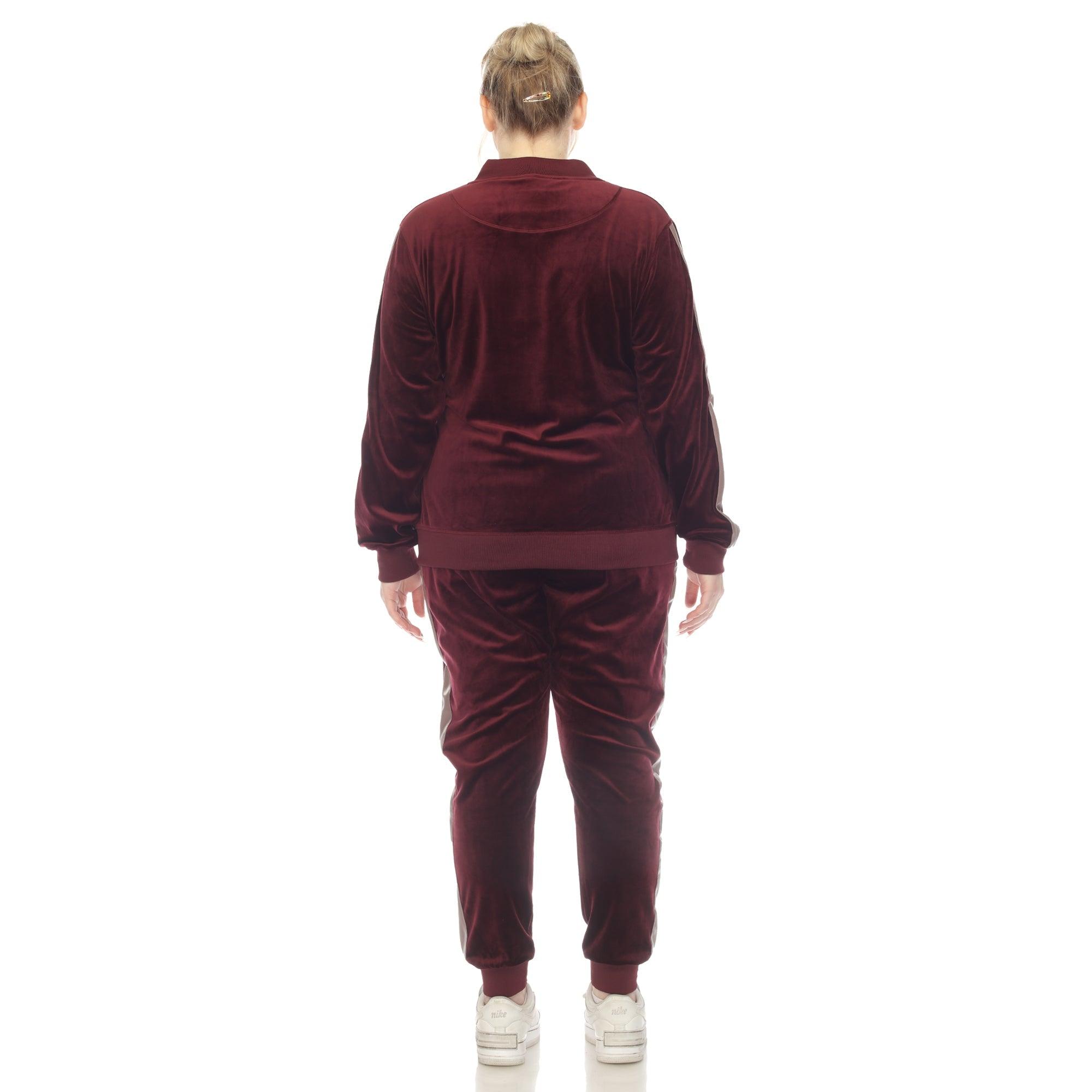 White Mark Women's 2-Piece Velour with Faux Leather Stripe - Plus Female Product Image