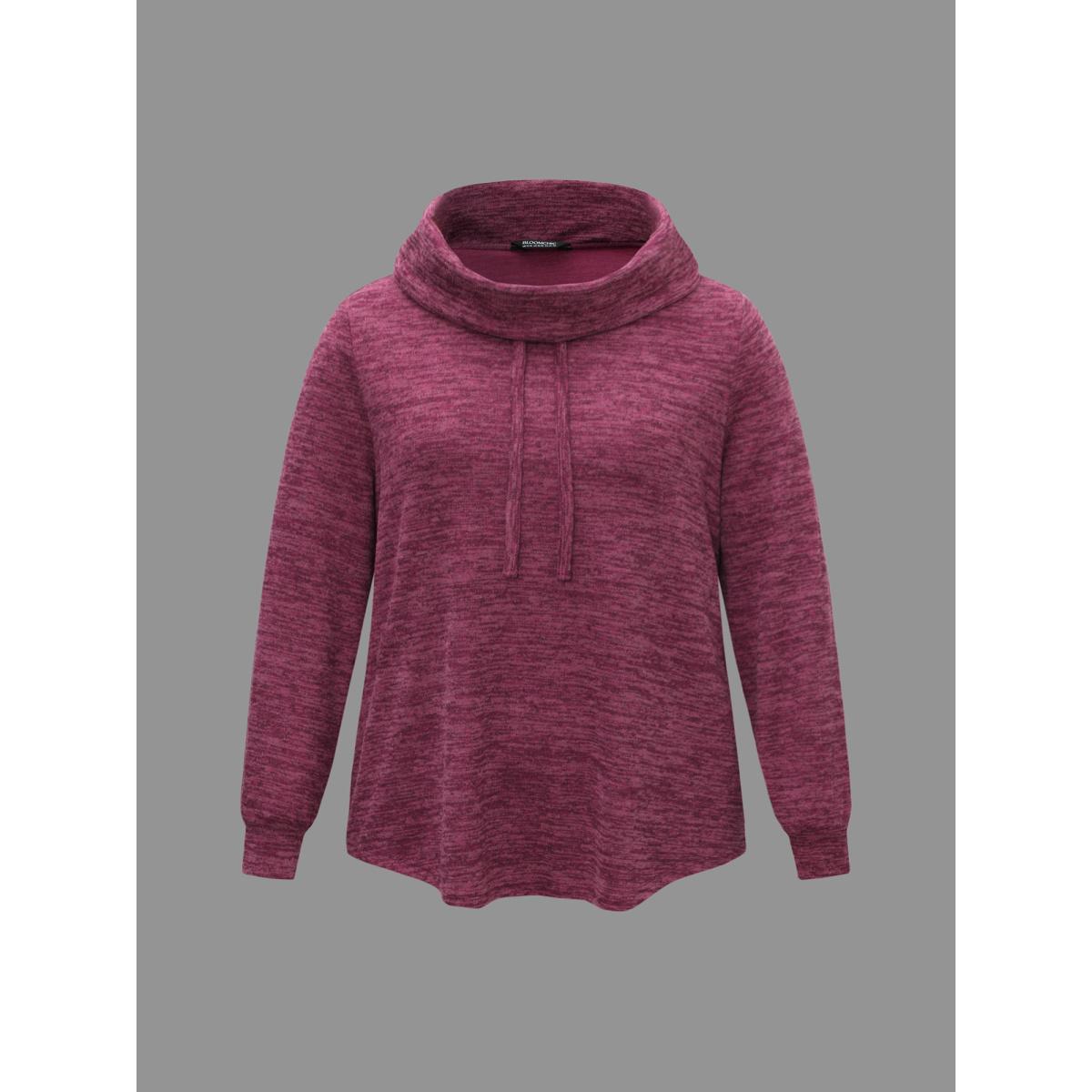 Plus Size Cowl Neck Plain Heather Drawstring Sweatshirt Women RedViolet Casual Drawstring Loose Ruffled collar Everyday Sweatshirts BloomChic 22-24/3X Product Image