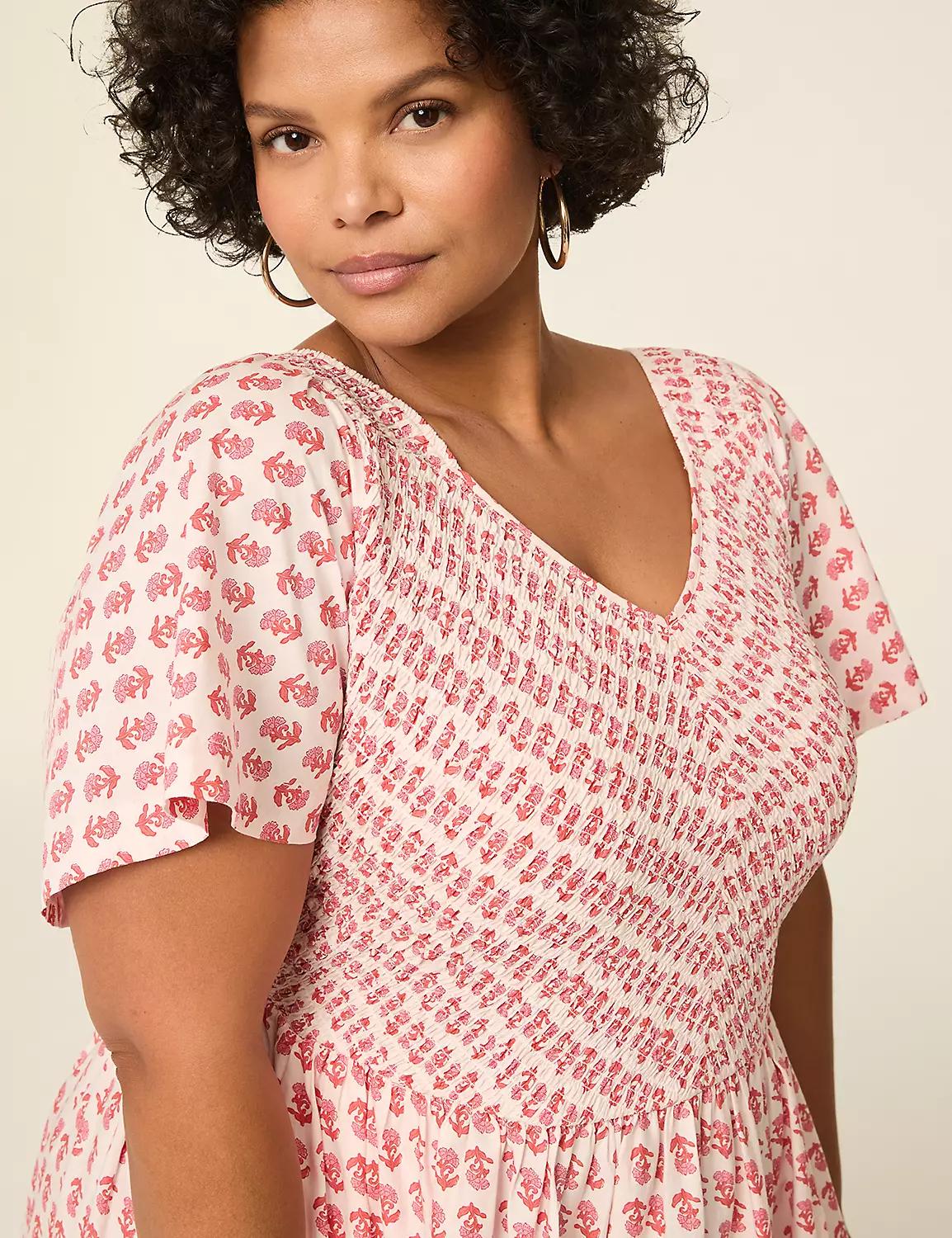 Smocked-Bodice Flutter-Sleeve Midi Dress Product Image