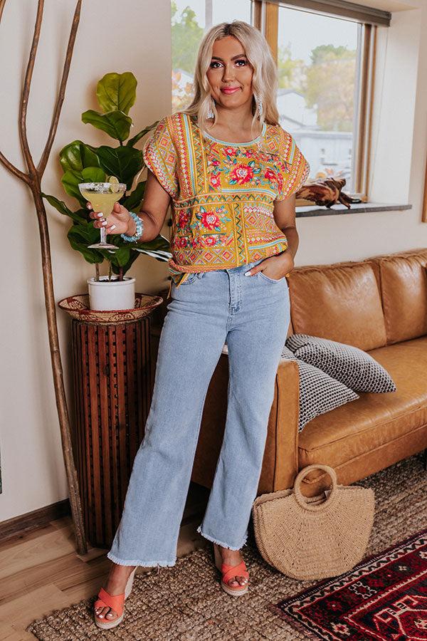 Patio Luxury Embroidered Top In Mustard Product Image