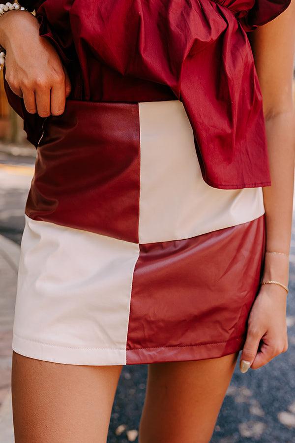 Varsity Squad Faux Leather Skort in Maroon Product Image