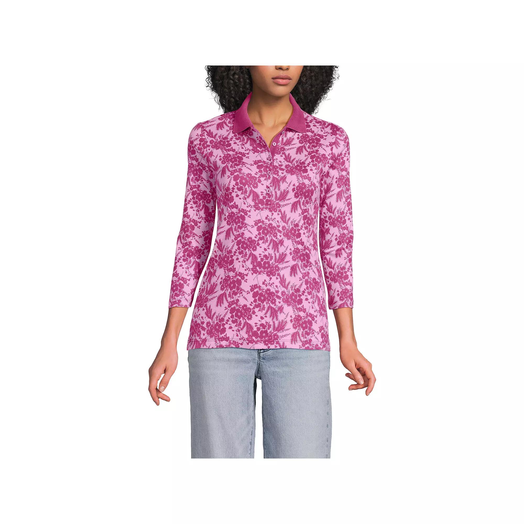 Women's Lands' End Supima Cotton 3/4-Sleeve Polo Shirt,  Product Image