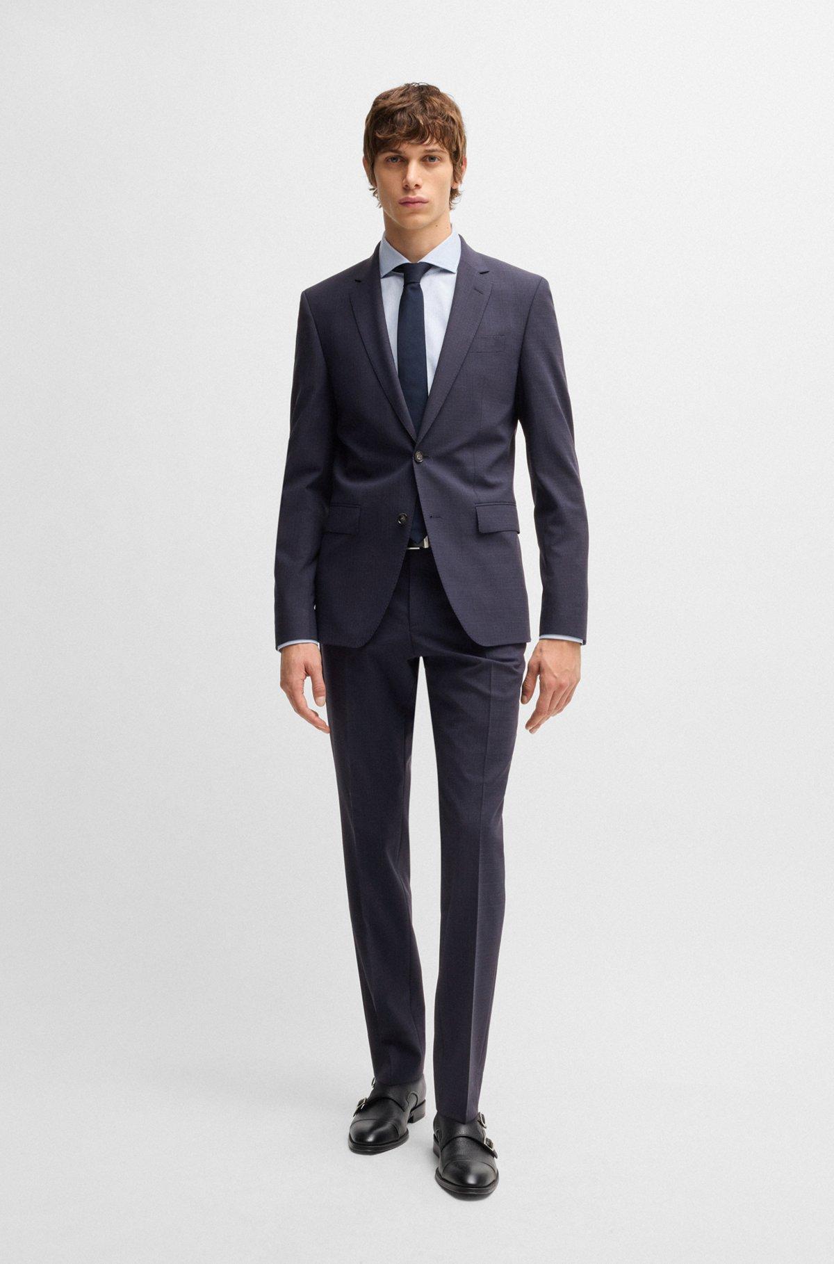 BOSS - Slim-fit suit in micro-patterned stretch cloth - Dark Blue Product Image