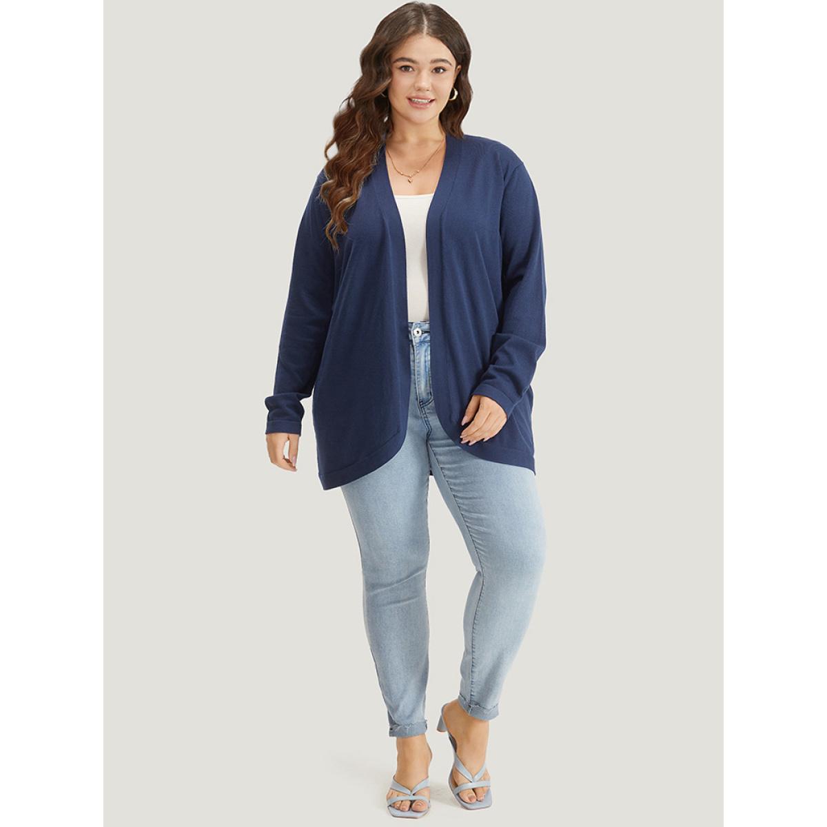 Plus Size Supersoft Essentials Curved Hem Open Front Cardigan Indigo Women Casual Loose Long Sleeve Everyday Cardigans BloomChic 12/L Product Image