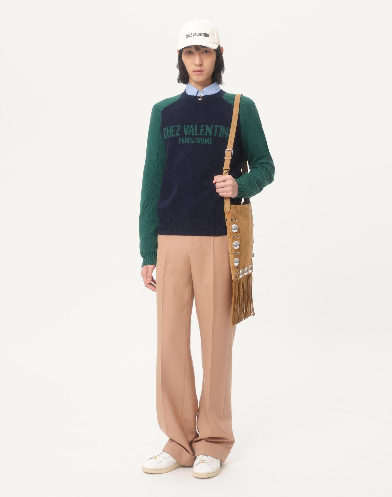 Wool And Cotton Sweater With Chez Valentino Jacquard Pattern Product Image
