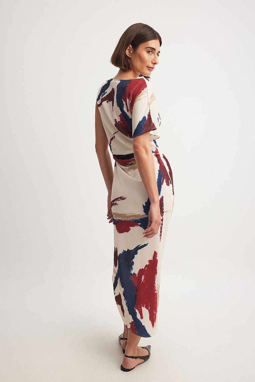 Woven One Sleeve Draped Detail Asymmetric Dress Product Image