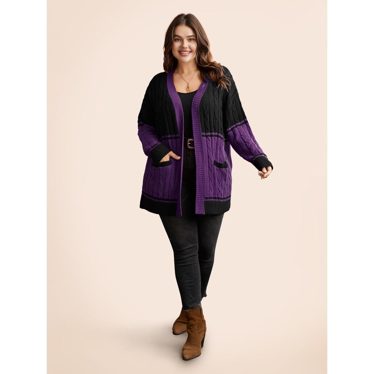 Plus Size Jack-o-Lantern Motif Cable Knit Cardigan Deeppurple Women Casual Loose Long Sleeve Everyday Cardigans BloomChic 30/6X Product Image