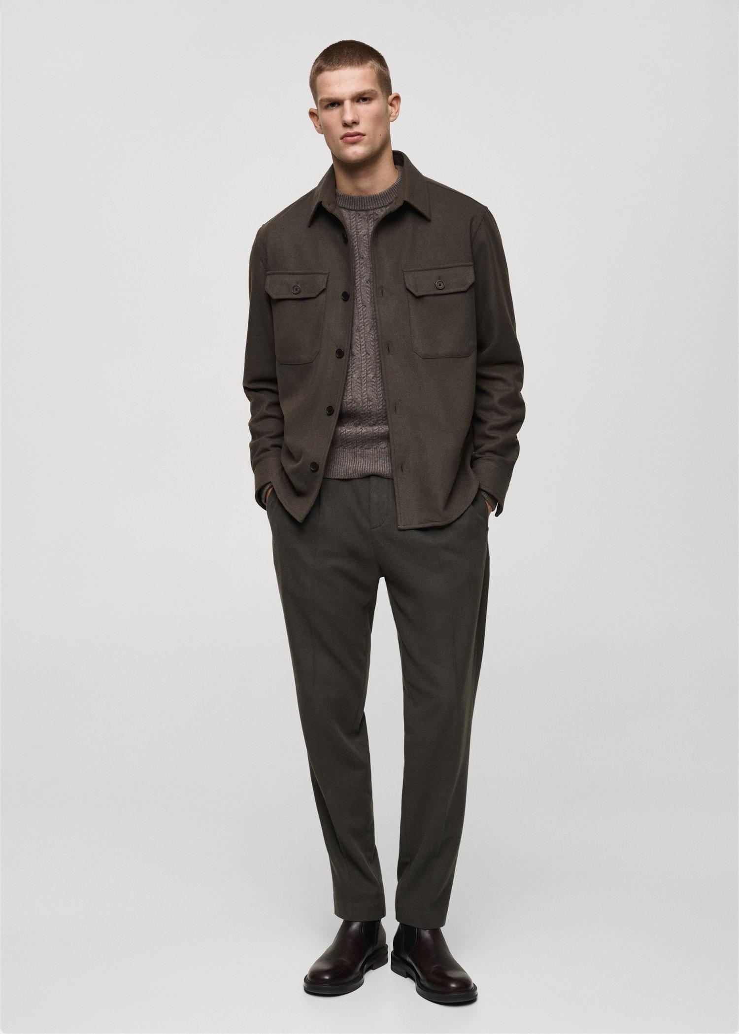 Wool-blend flannel overshirt - Men | MANGO USA Product Image