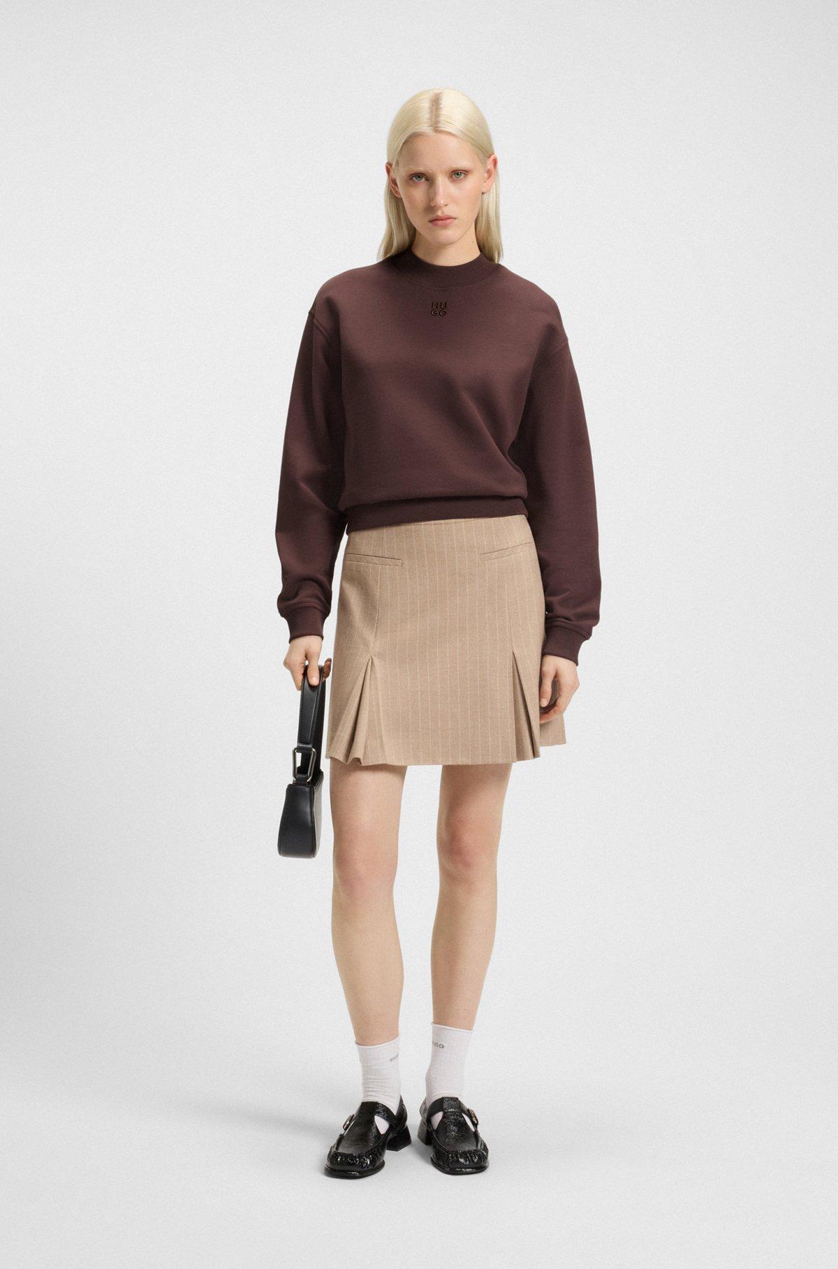 HUGO - Relaxed-fit cotton-terry sweatshirt with stacked-logo embroidery - Dark Brown Product Image