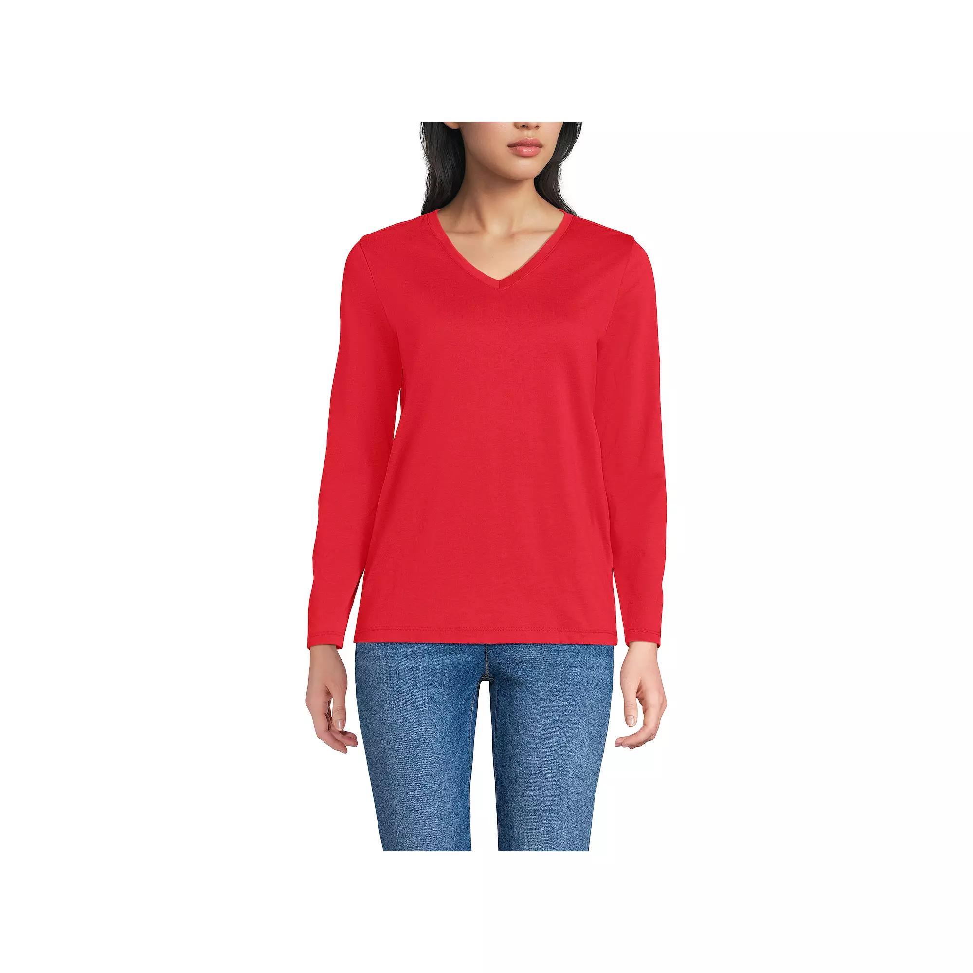 Women's Lands' End Relaxed-Fit Supima Long Sleeve Cotton V-Neck Tee,  Product Image