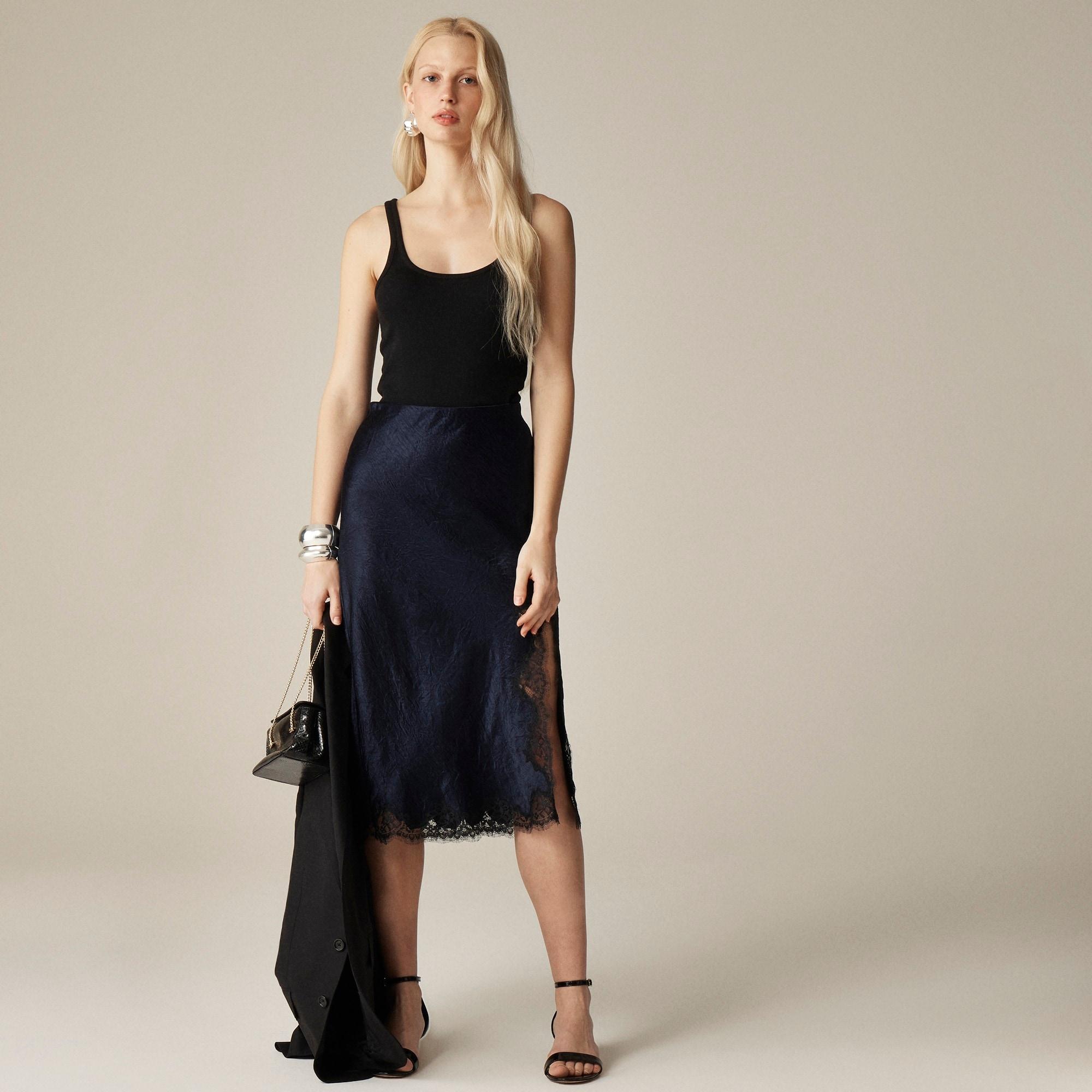 Gwyneth lace-trim slip skirt in textured satin Product Image
