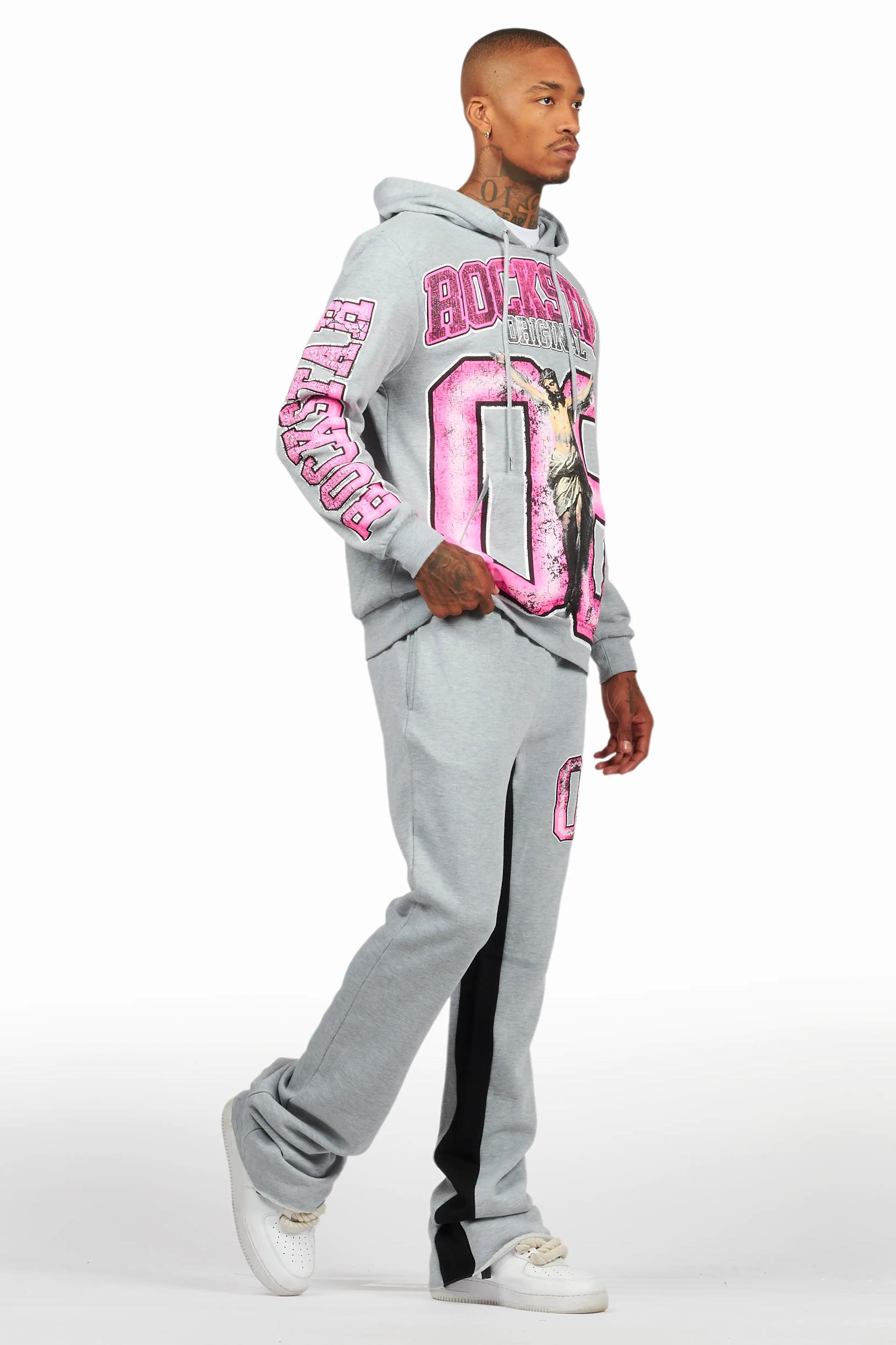 Fields Grey/Pink Baggy Hoodie Track Set Male Product Image
