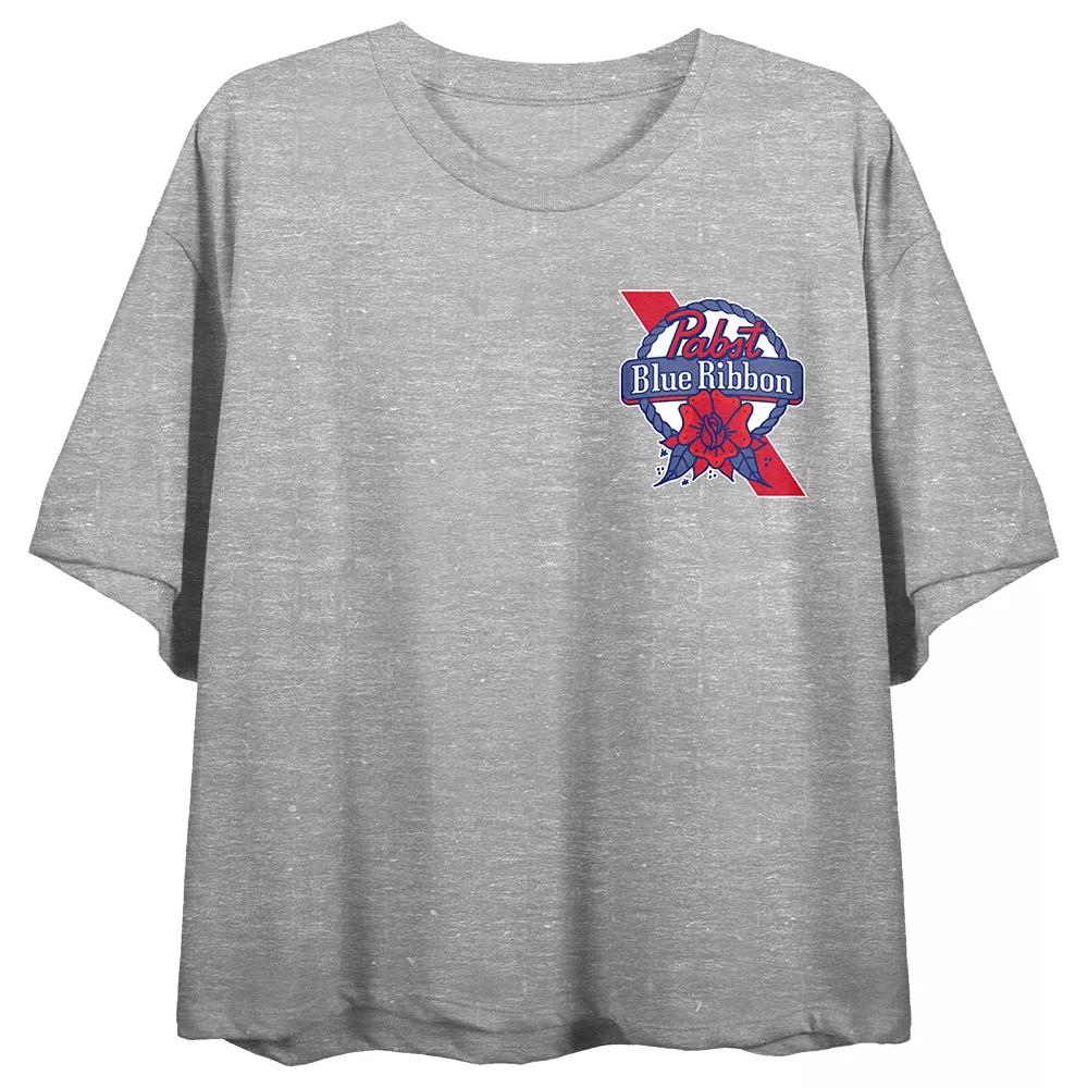 Women's Pabst Blue Ribbon Floral Art Crewneck Graphic Tee, Girl's,  Product Image