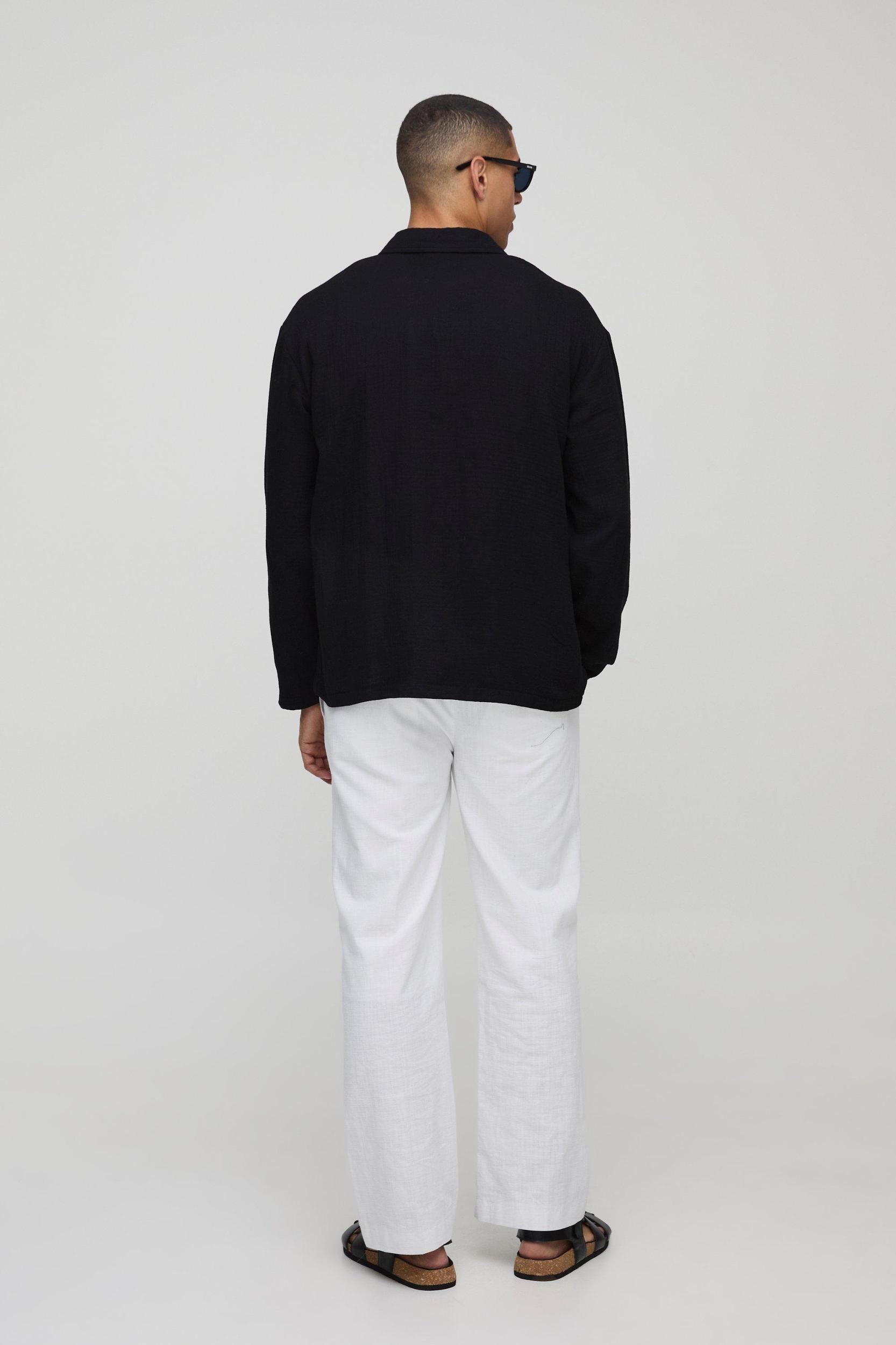 Oversized Collared Long Sleeve Cheesecloth Shirt | boohooMAN USA Product Image