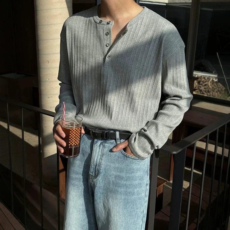 RT No. 18502 KNIT HENRY COLLAR LONG SLEEVE Product Image