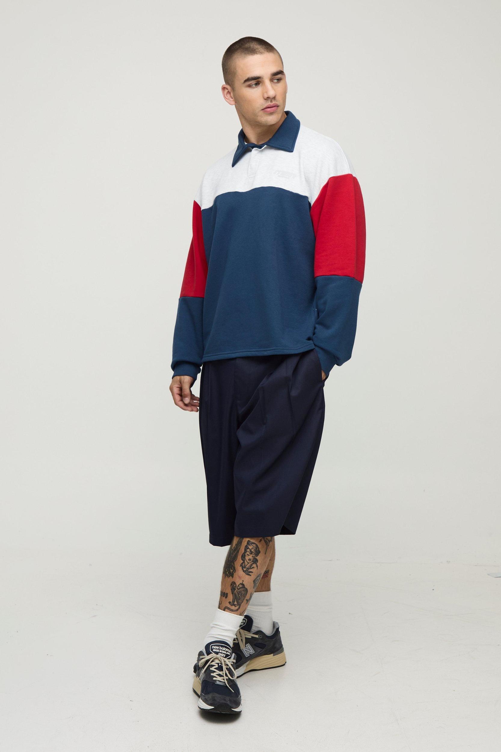 Oversized Man Colour Block Rugby Polo | boohooMAN USA Product Image