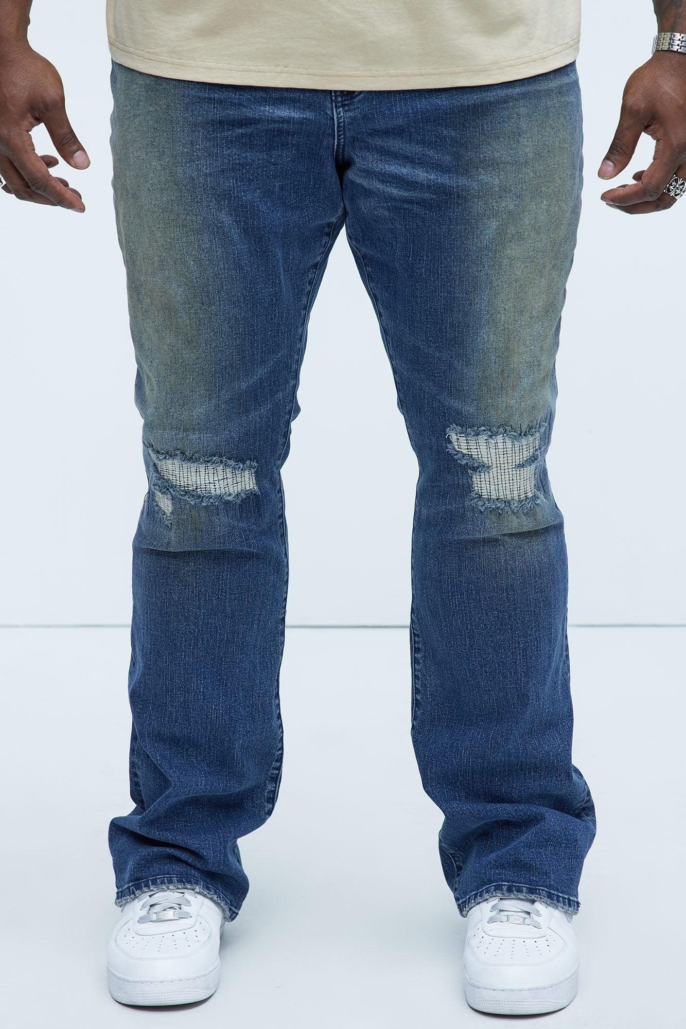 Faded In And Out Repaired Skinny Flare Jeans - Dark Wash Product Image