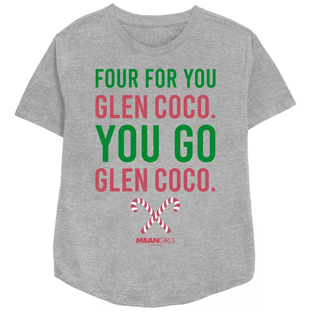 Women's Mean Girls Four For You Glen Coco You Go Glen Coco Relaxed Fit Graphic Tee, Size: XL, Athletic Grey Product Image