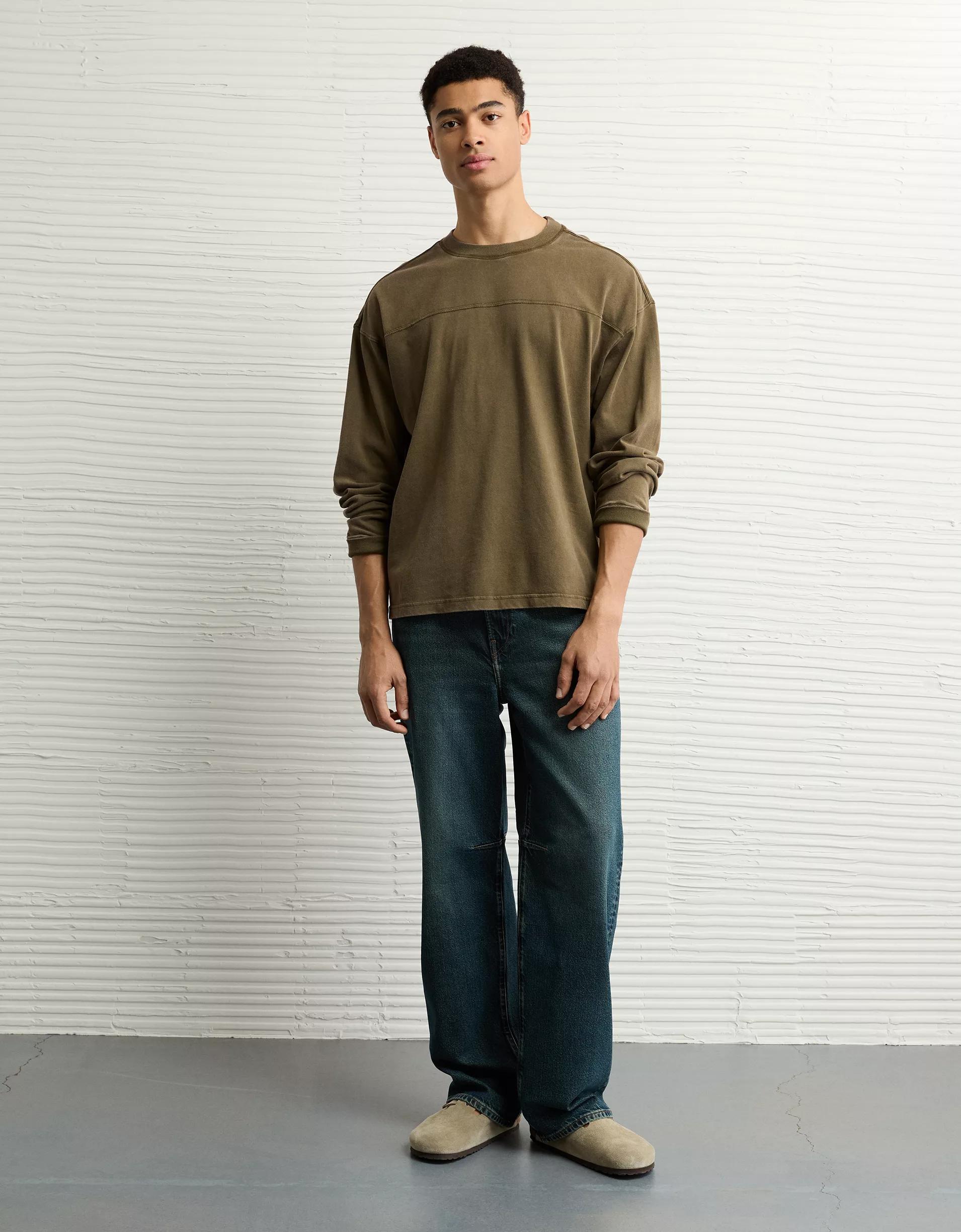 AE Long-Sleeve Boxy Sueded Jersey T-Shirt Product Image