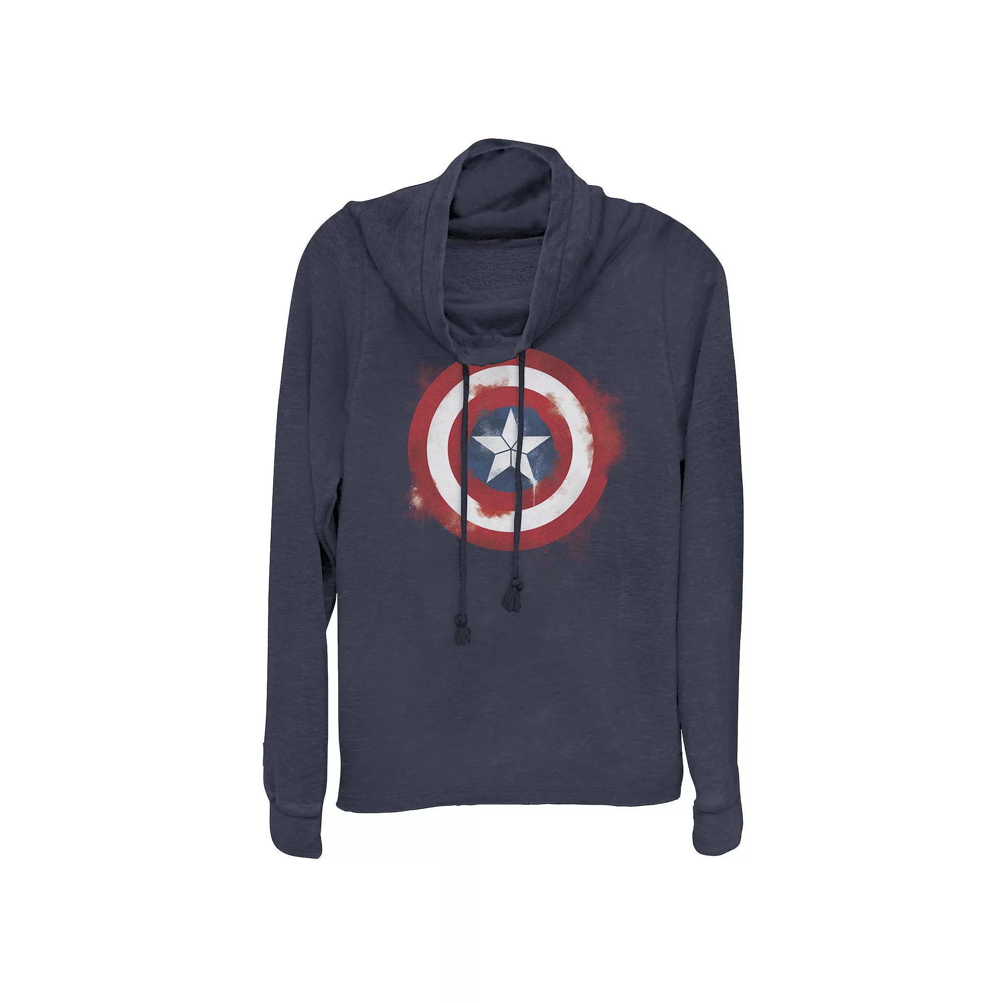 Juniors' Marvel Avengers Endgame Spray Paint Captain America Cowlneck Graphic Lightweight Long Sleeve, Girl's,  Product Image