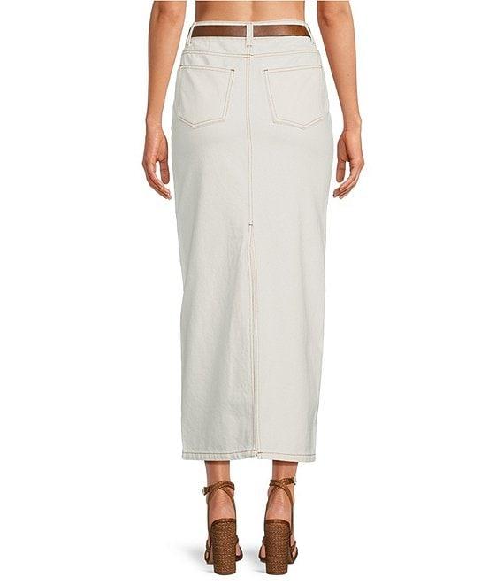 Le' AL.X Denim Pick Stitch High Waist Back Slit Opening Pencil Maxi Skirt Product Image