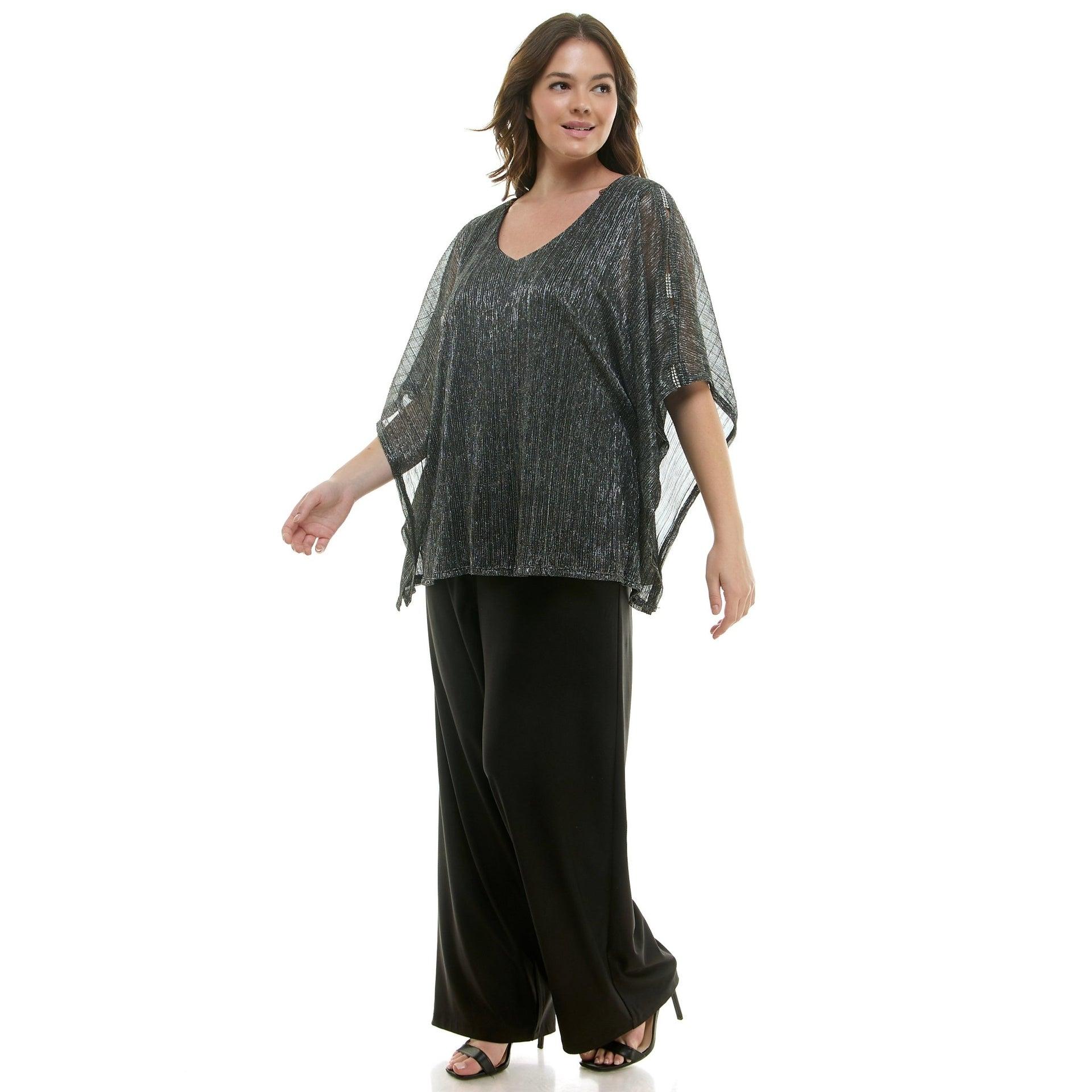 Novelty Trim Cold Shoulder Poncho Pant Set - Plus Product Image