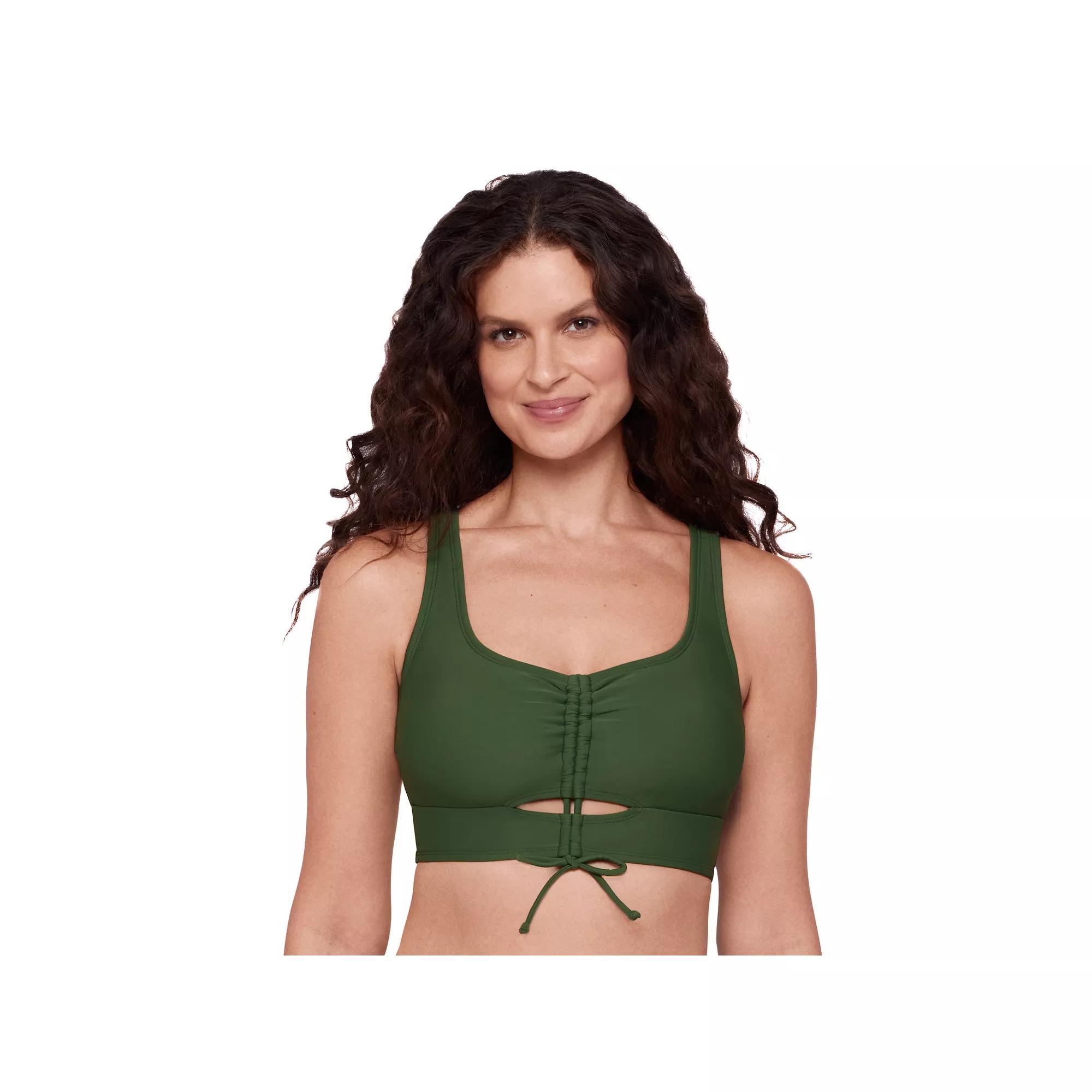 Women's Eco Beach Longline Scoopneck Tie Front Bikini Top, Size: Medium, Aloe Product Image