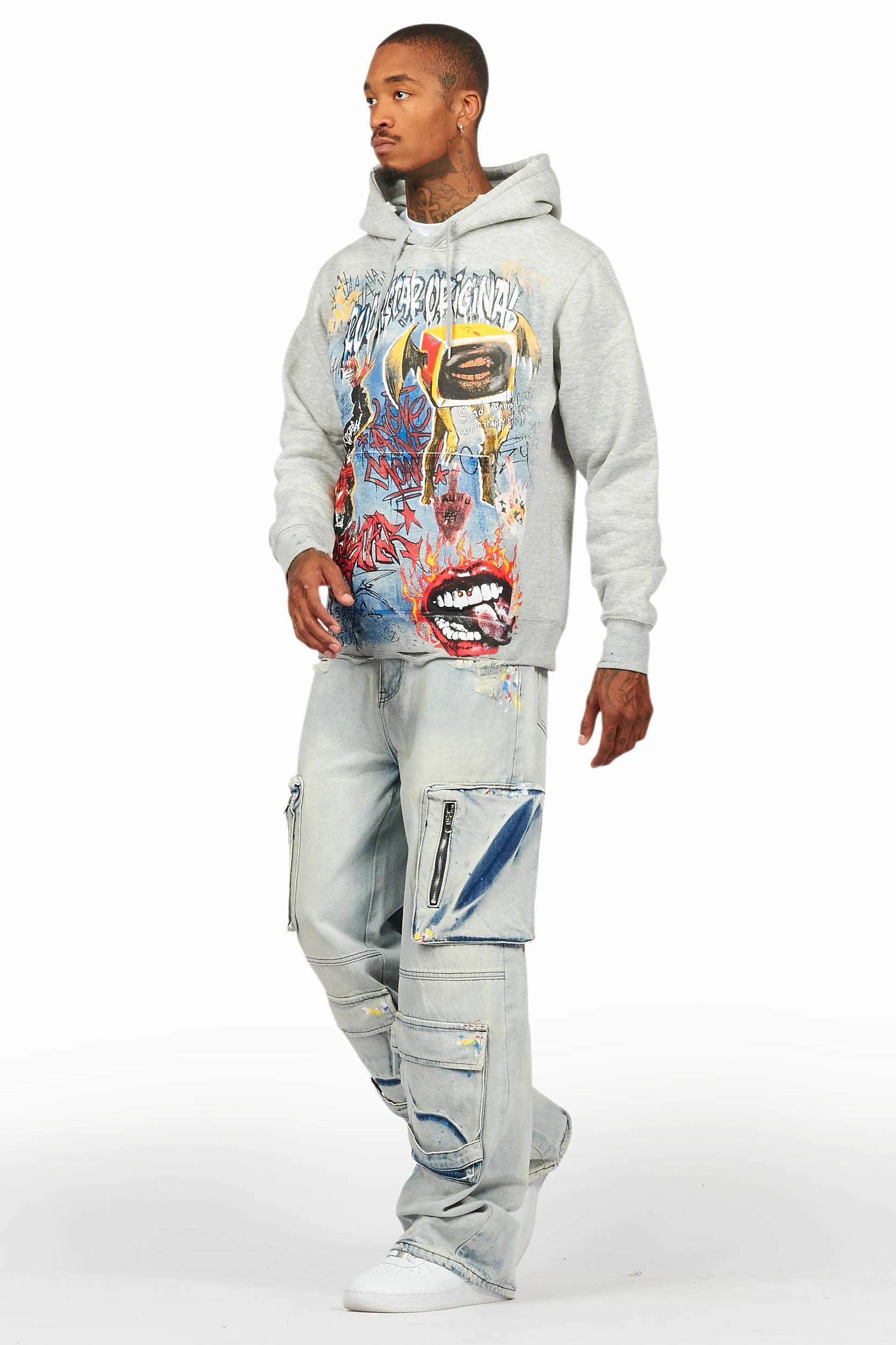 Yooz Grey/Blue Hoodie/Baggy Fit Jean Bundle Male Product Image