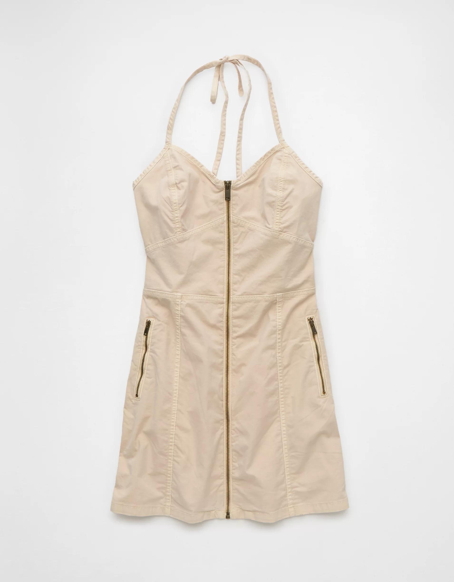 AE Poplin Zip-Front Halter Mini Dress Product Image