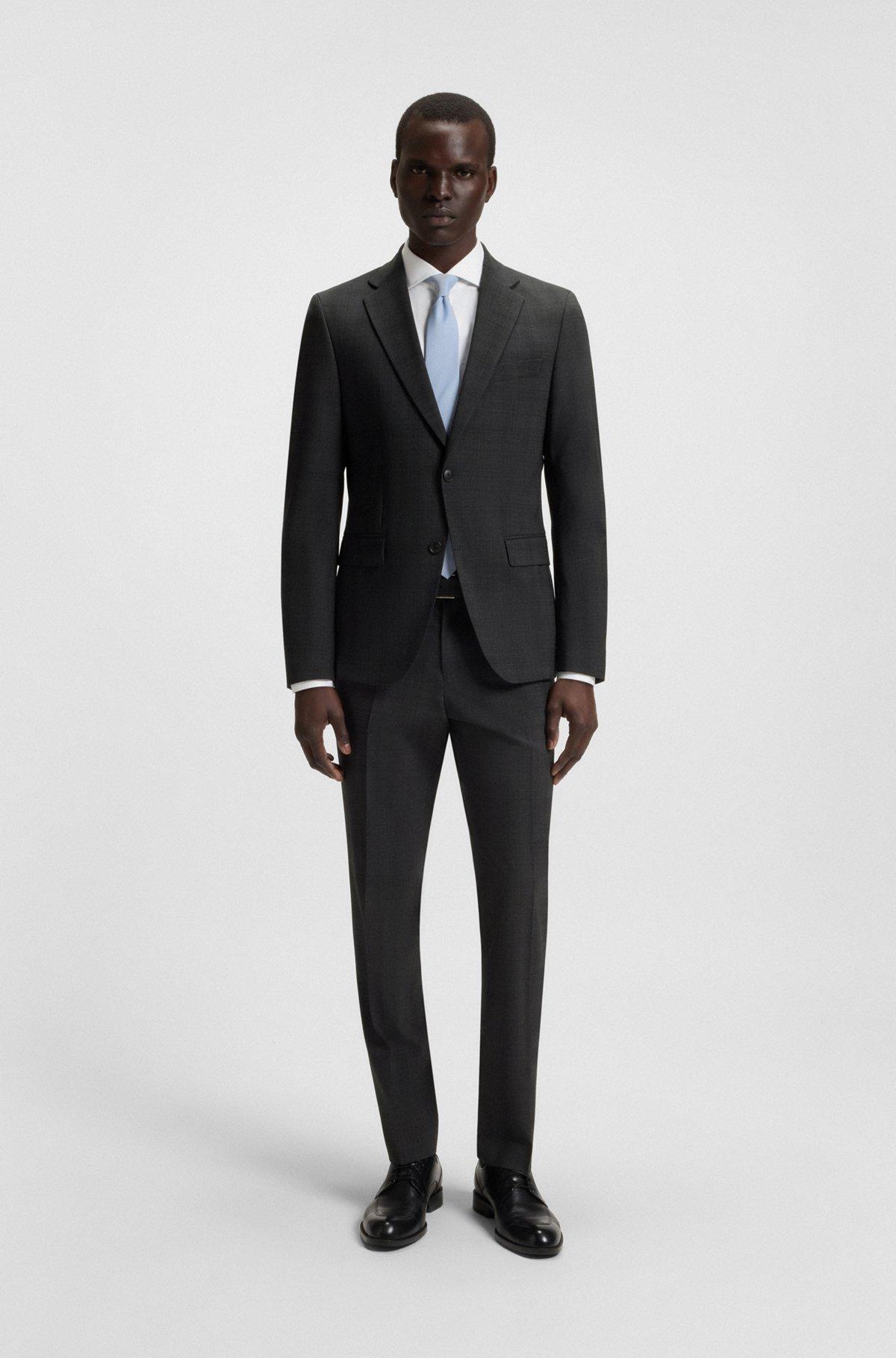 BOSS - Slim-fit suit in checked crease-resistant stretch wool - Black Product Image