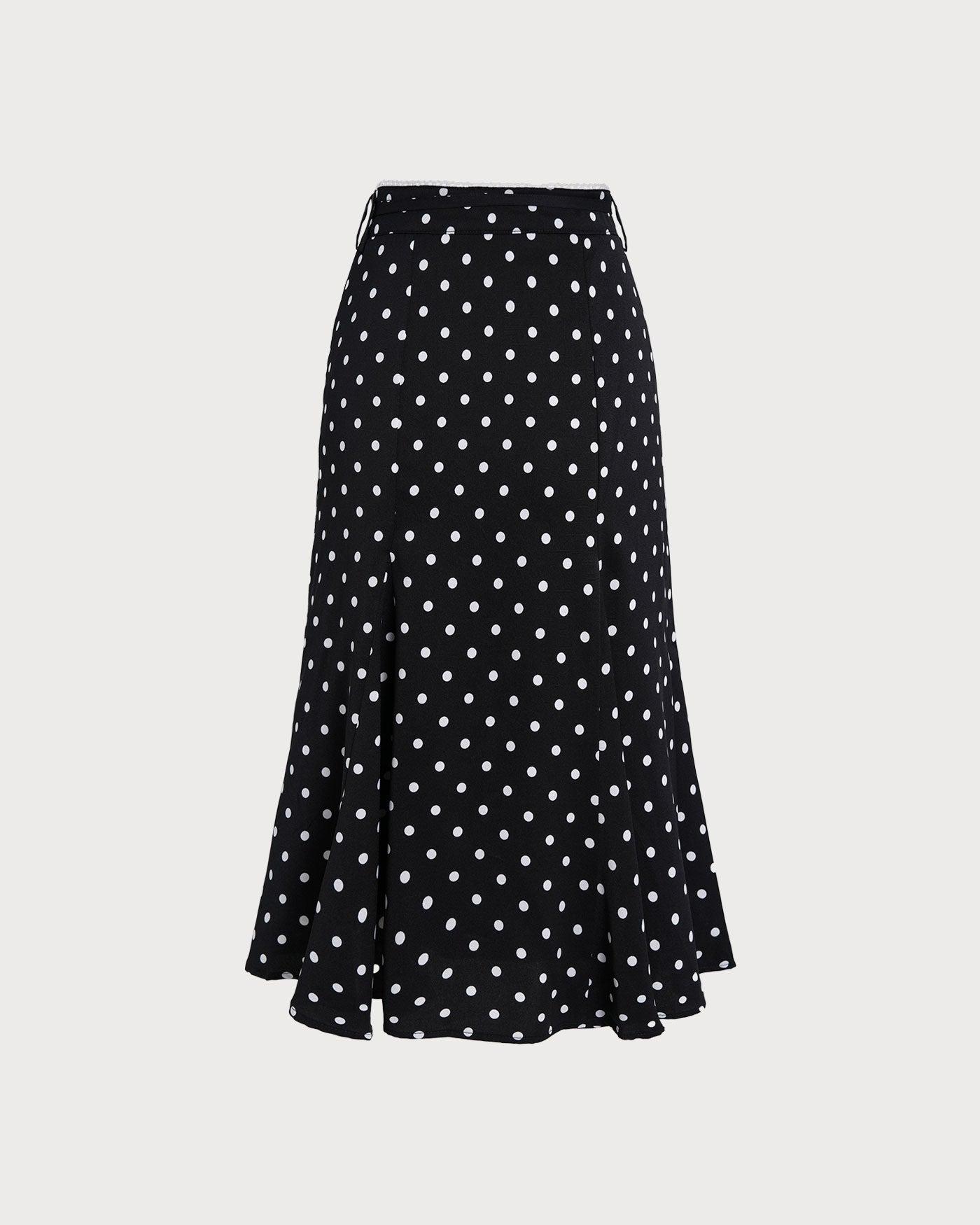 Black Polka Dot Mermaid Midi Skirt Product Image
